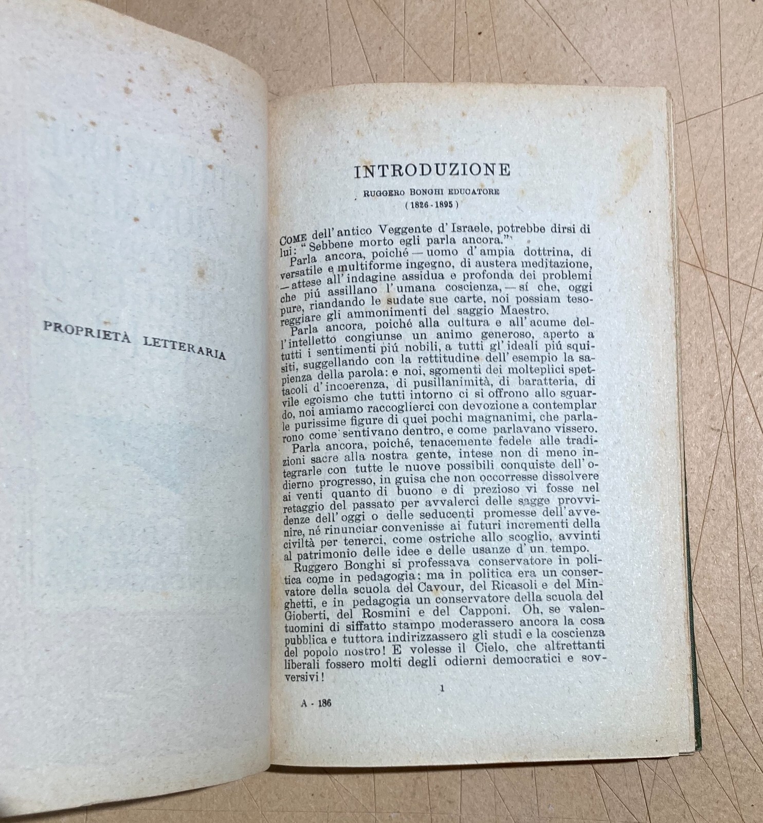 Scuola, Pedagogia, Istruzione: Ruggero Bonghi, Antica Edizione Carabba, Anagni