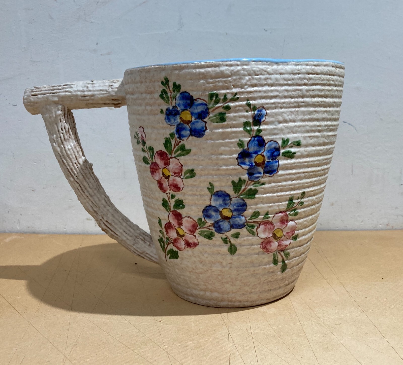 Brocca Decorativa In Ceramica A Decoro Floreale, Manifattura I.A.M.A. Albisola