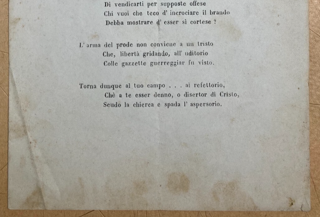 Antico Foglio Volante Ferdinando Verde Unità d'Italia Risorgimento Sonetto