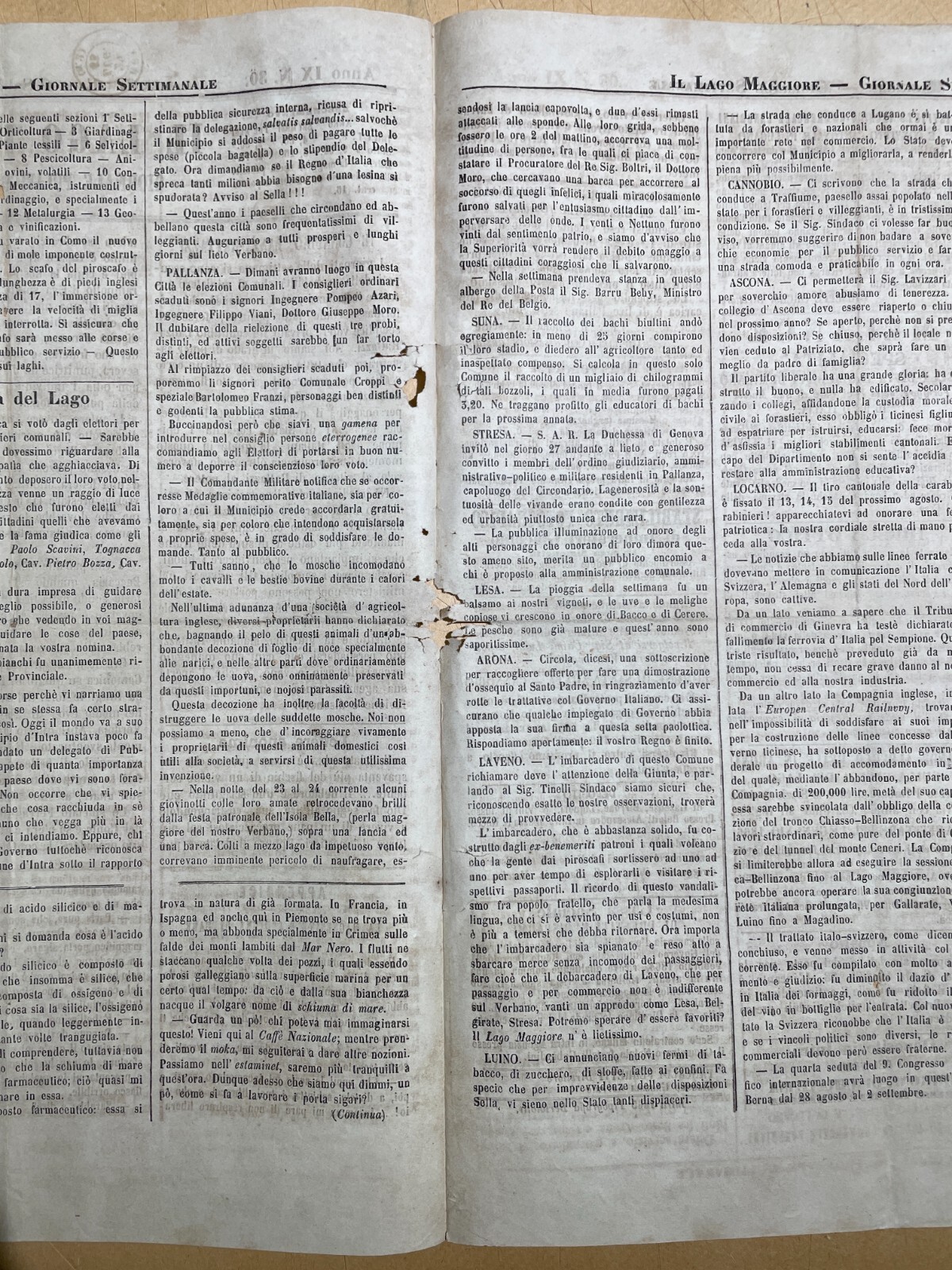 Lago Maggiore, Intra: Antico Periodico, Magnesite, Craveggia, Storia Locale, 1865