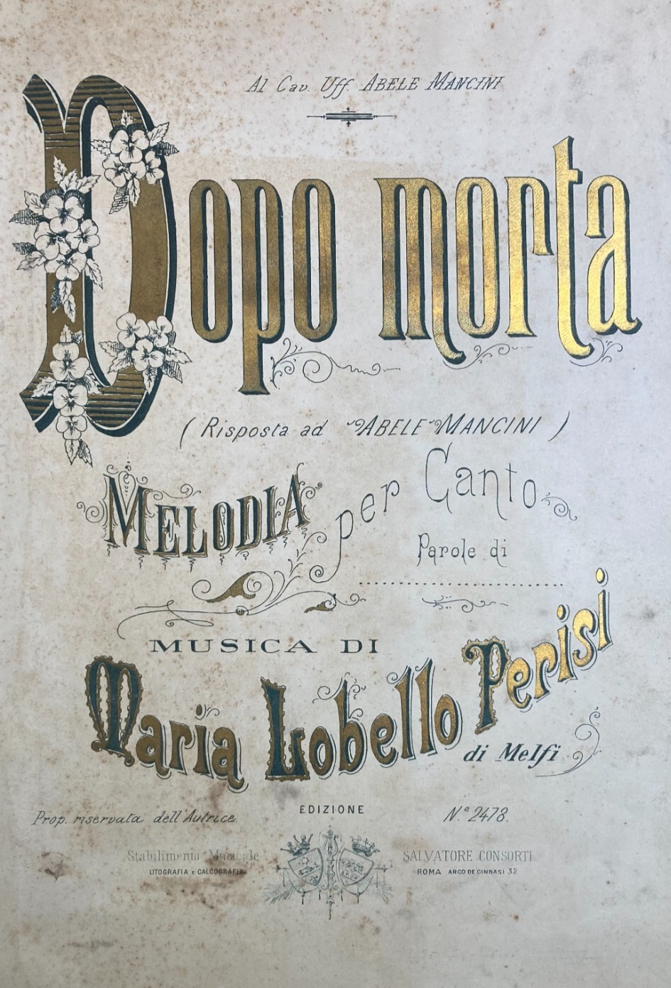 Musica   Antico Spartito Musicale   Basilicata   Melfi   Lobello Perisi   Abele Mancini