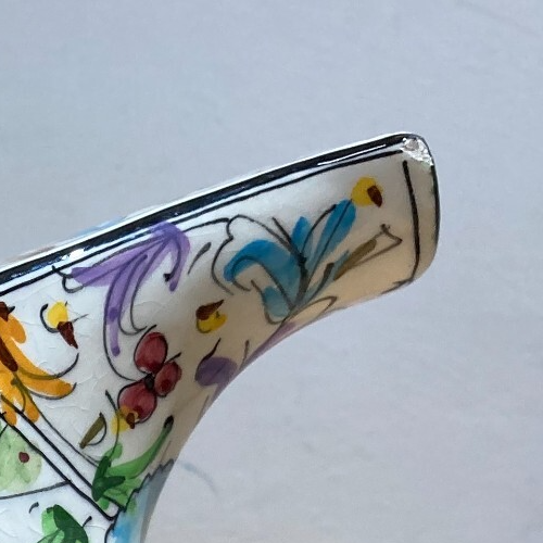Soprammobile Decorativo In Ceramica Con Decori Floreali E Veduta Di San Marino