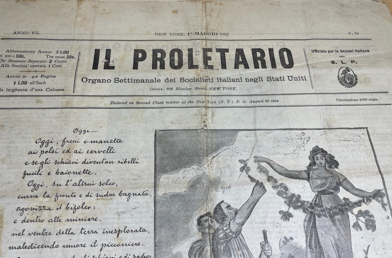 Il Proletariato: Organo Dei Socialisti Italiani Negli Stati Uniti, 1 Maggio 1902