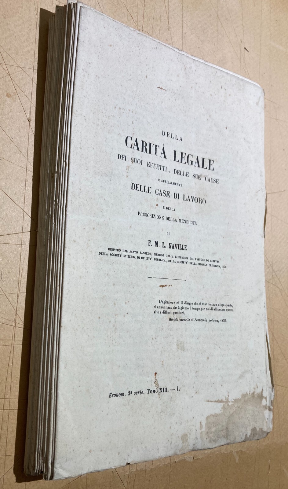 Economia, Carità Legale, Case Di Lavoro, Mendicità E Povertà: Naville (XIX Secolo)