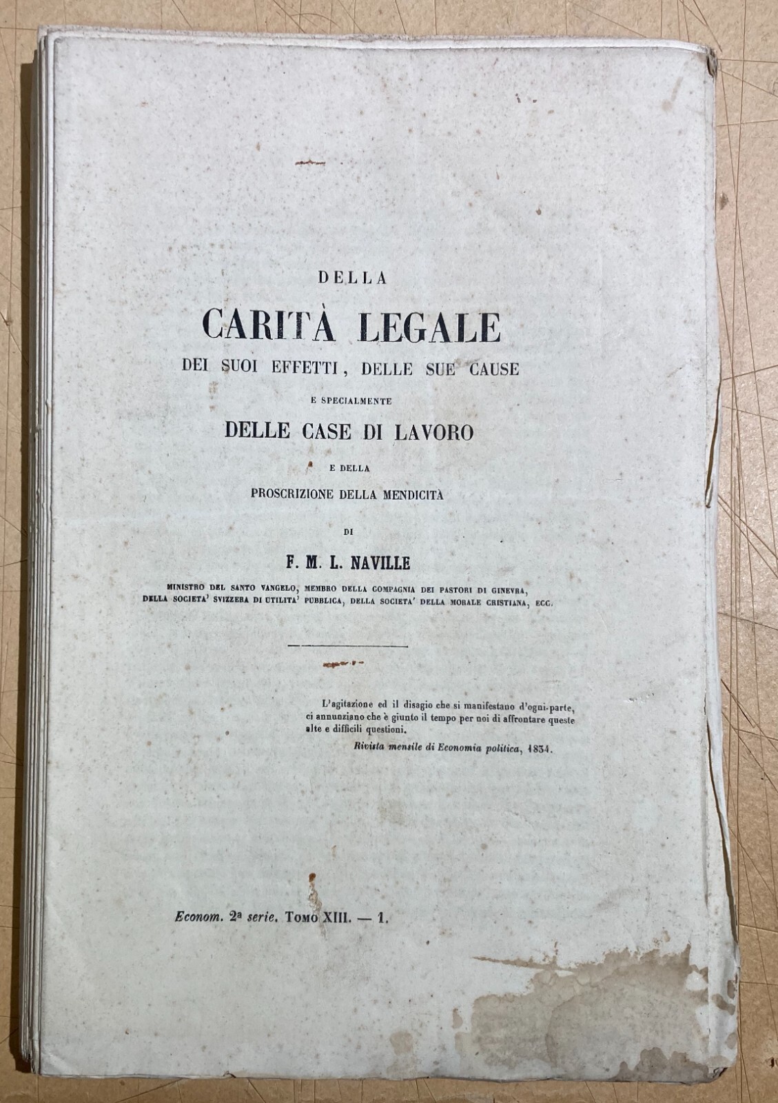 Economia, Carità Legale, Case Di Lavoro, Mendicità E Povertà: Naville (XIX Secolo)