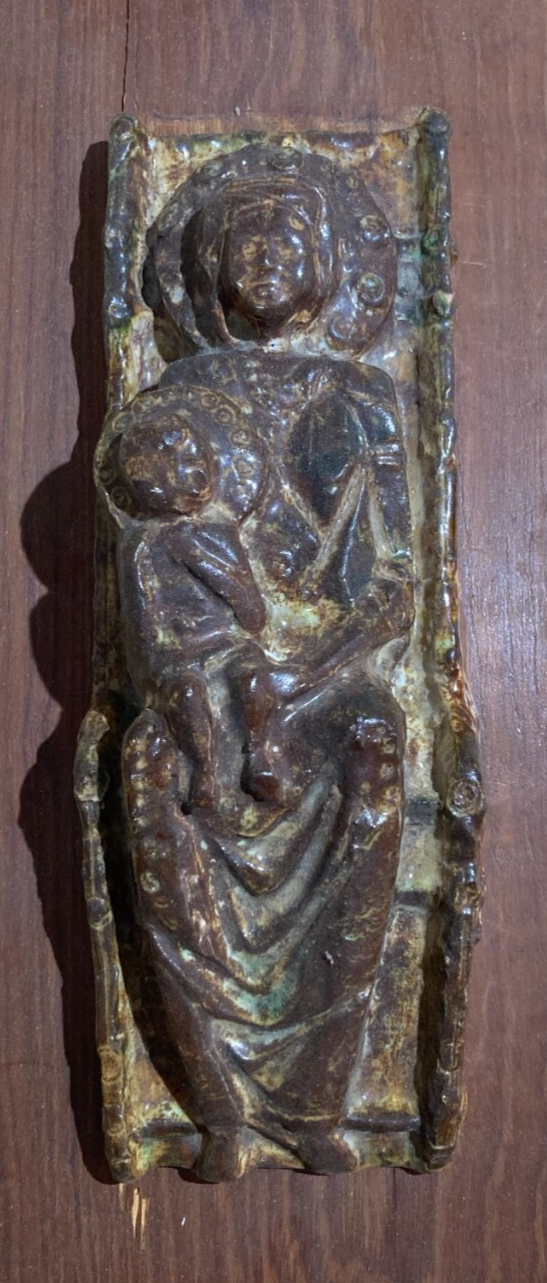 Madonna Con Bambino In Trono, Scultura In Ceramica Policroma, Metà '900