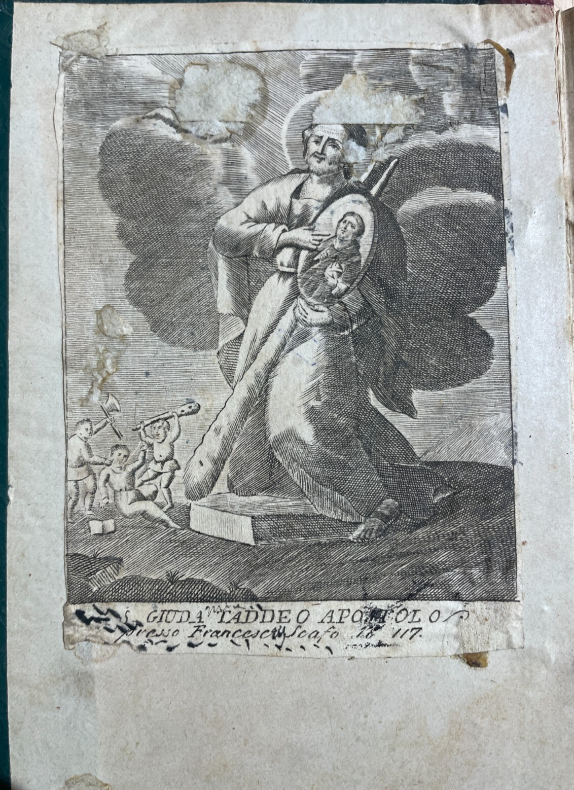 Antica Stampa Popolare Devozionale: Giuda Taddeo Apostolo, Incisione Napoletana