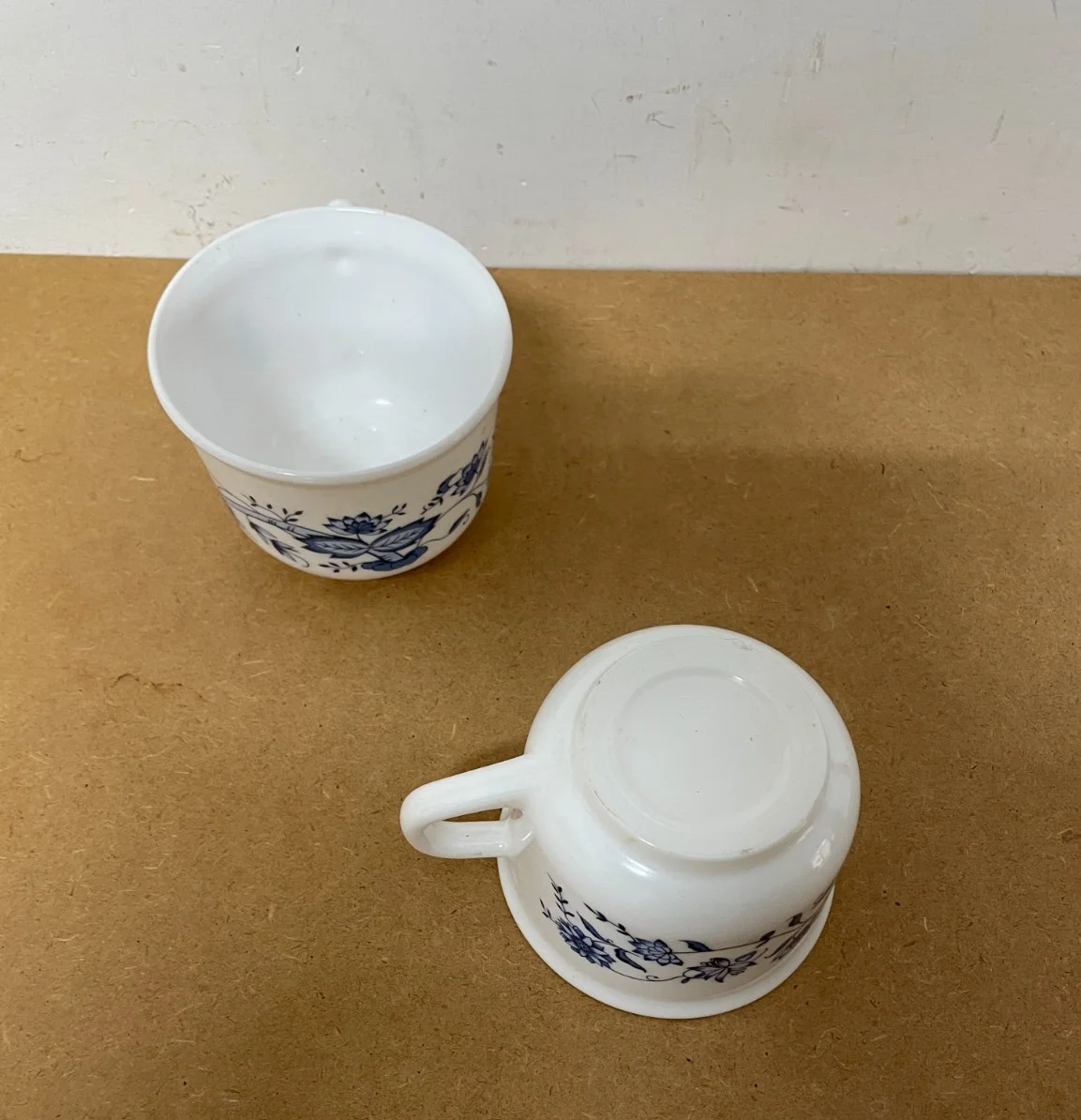 Pair of Arcopal Cups with Blue Floral Decoration