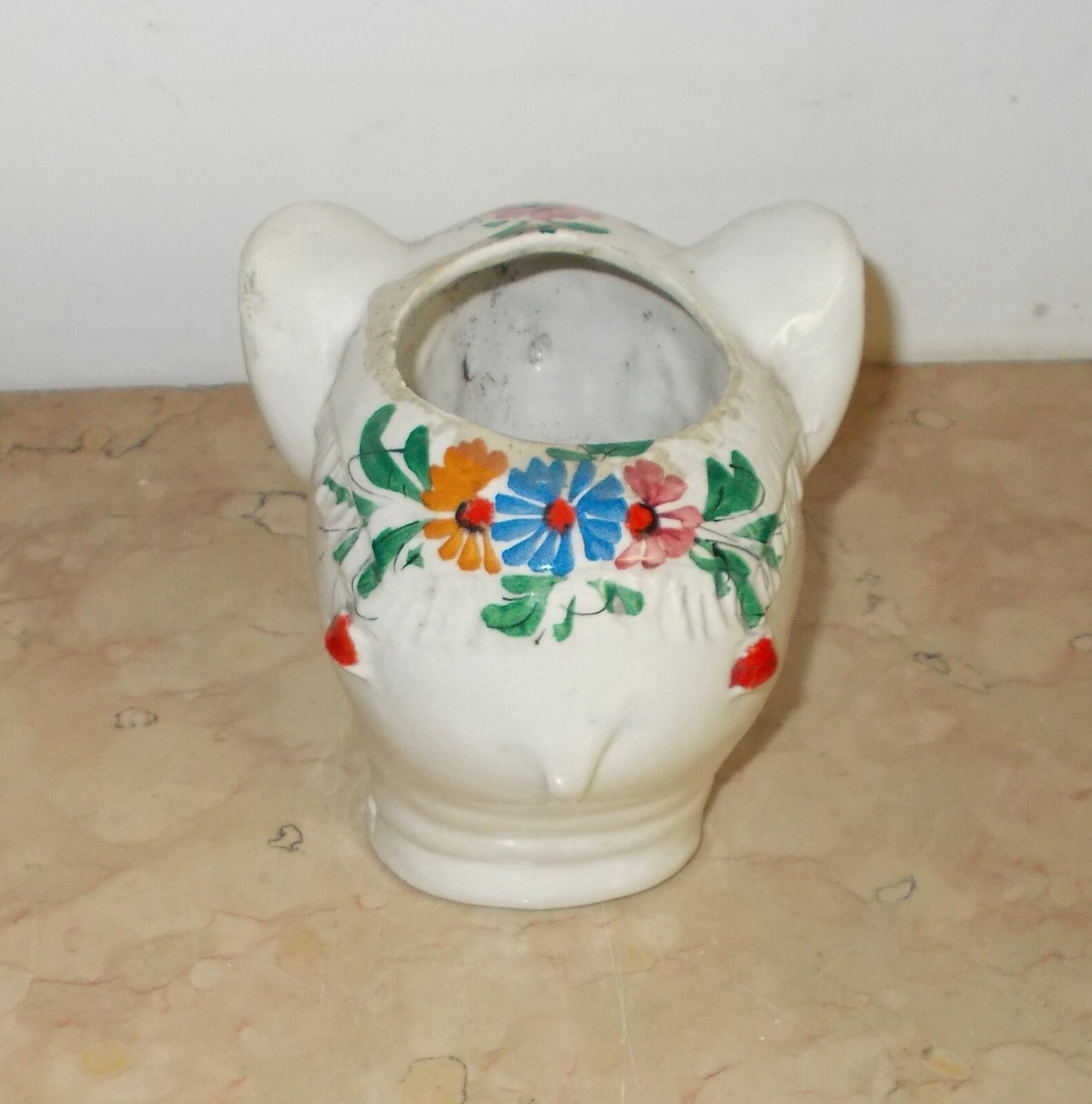Scultura In Ceramica A Forma Di Elefantino Con Decori Floreali