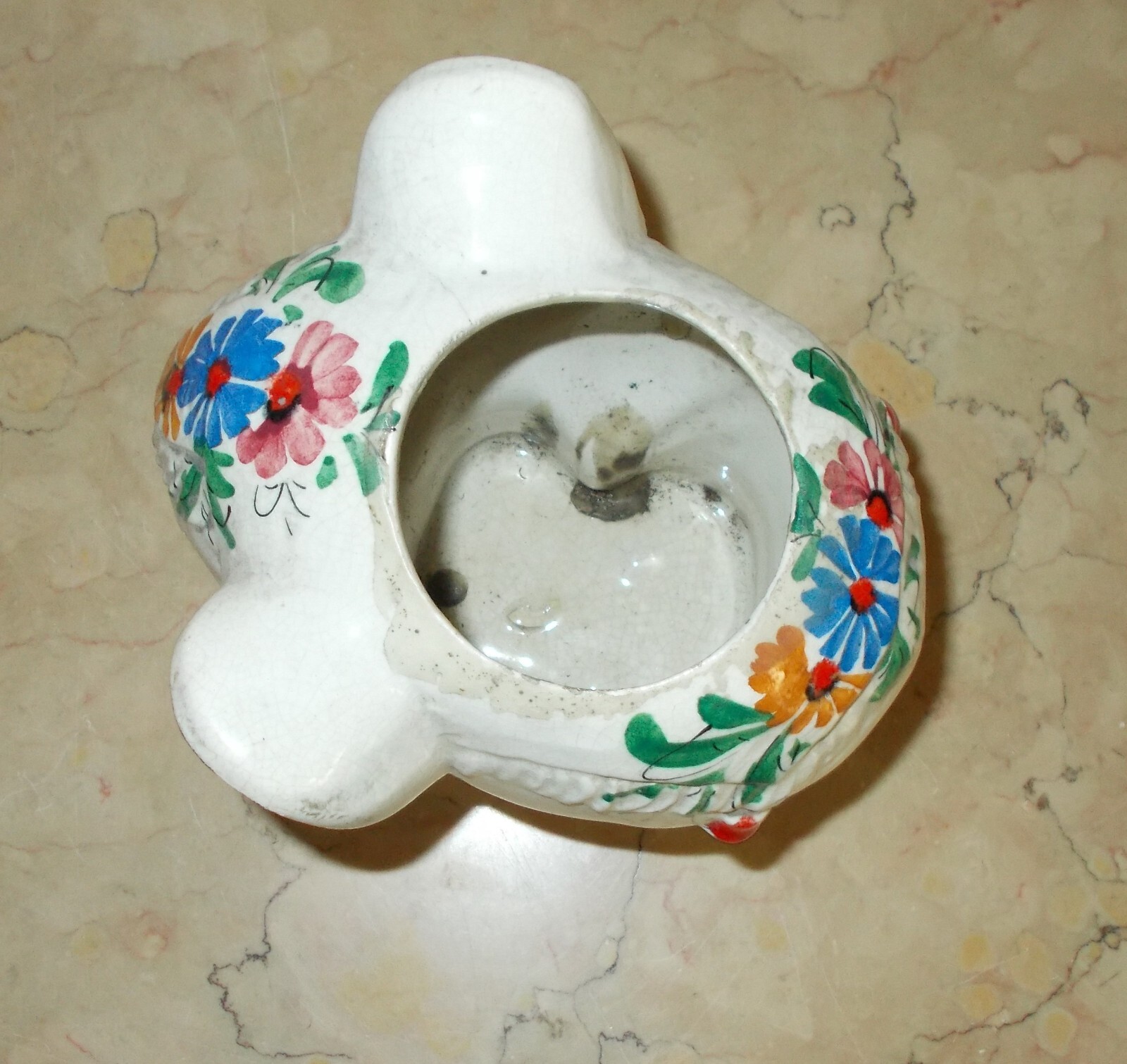 Scultura In Ceramica A Forma Di Elefantino Con Decori Floreali