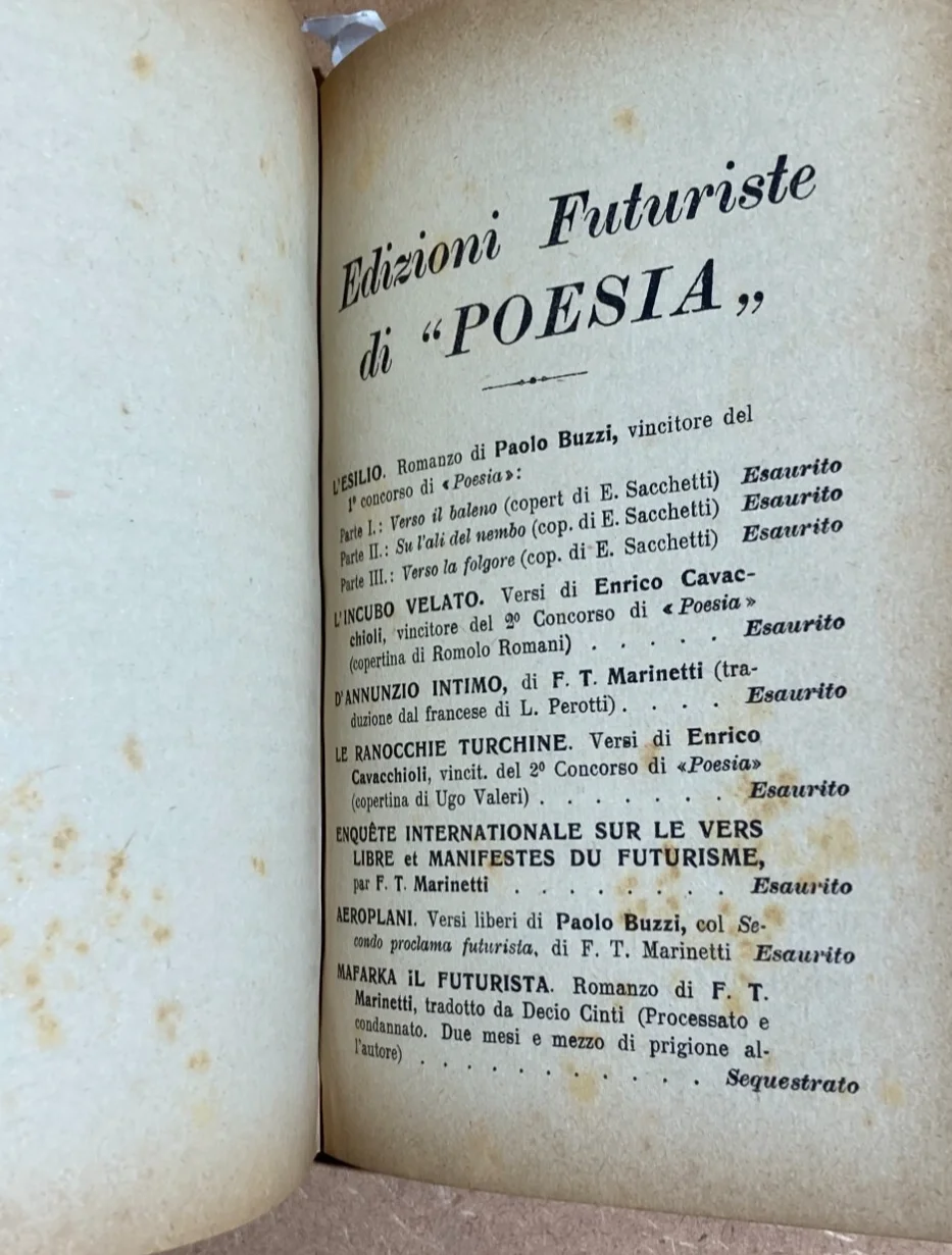 Settimelli - Marinetti: The Man and the Artist. Futurist Poetry Editions, 1921