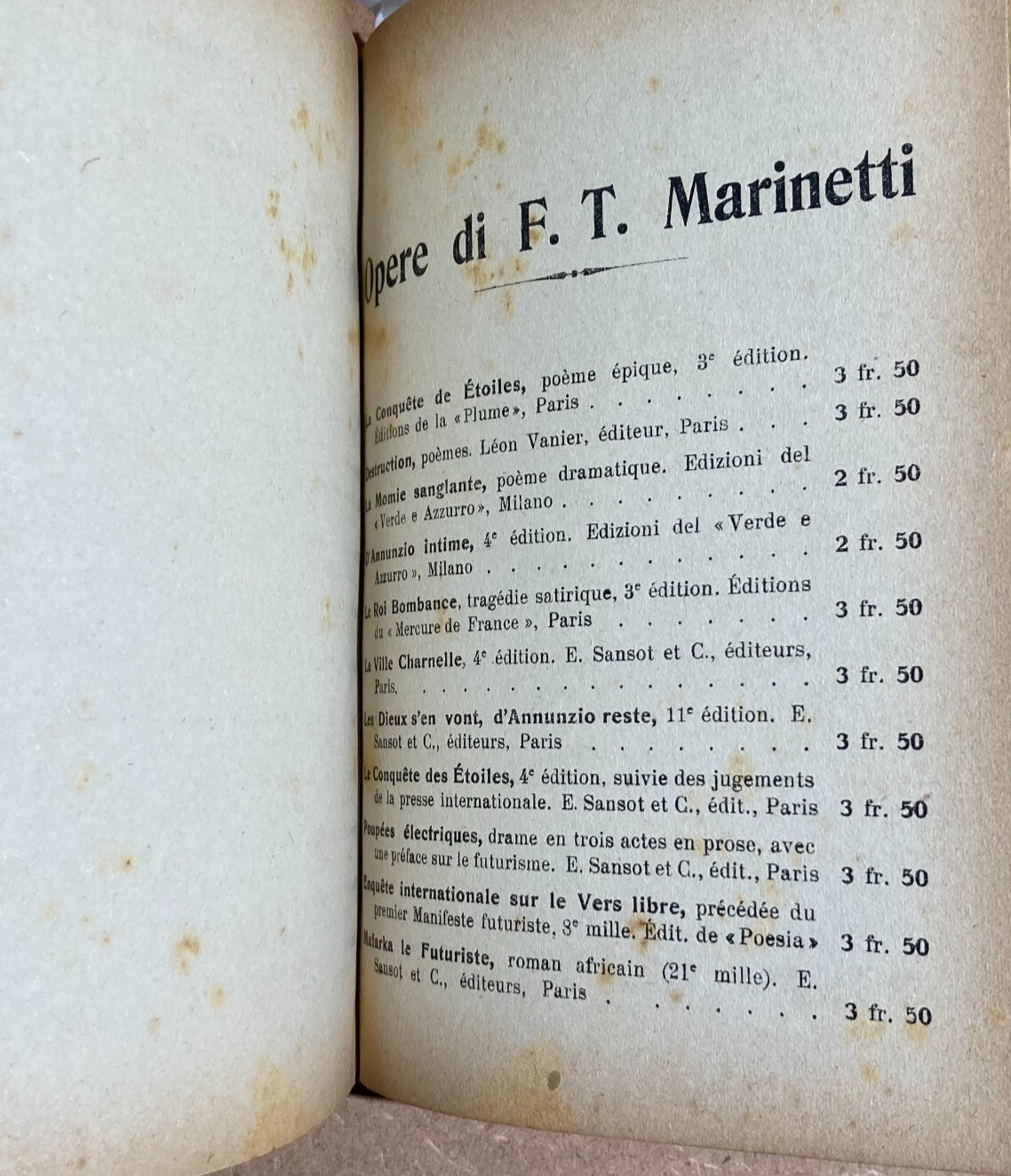 Settimelli   Marinetti: L'Uomo E L'Artista. Edizioni Futuriste Di Poesia, 1921