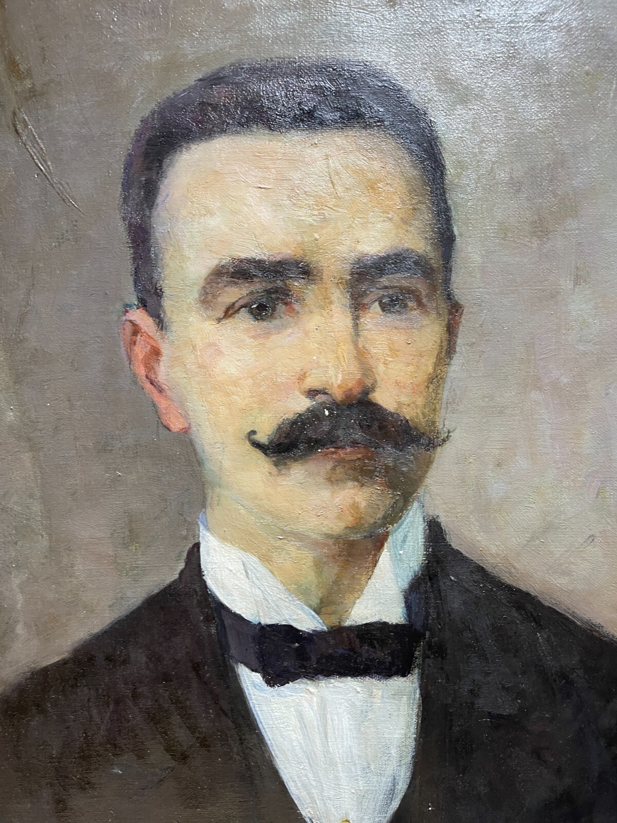 Arte: Pittura, Antico Ritratto Maschile. Uomo Con Baffi, Opera Firmata