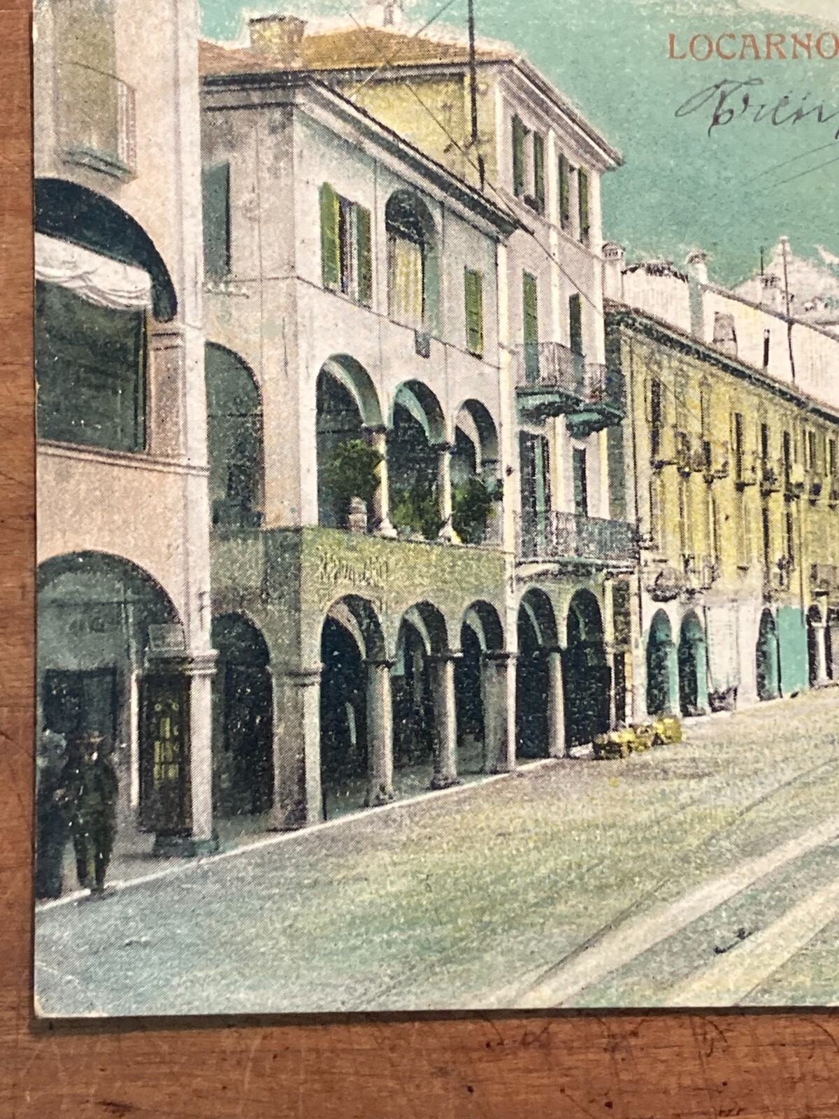 Locarno. Piazza Grande Animata Con Negozi, Antica Cartolina Illustrata A Colori