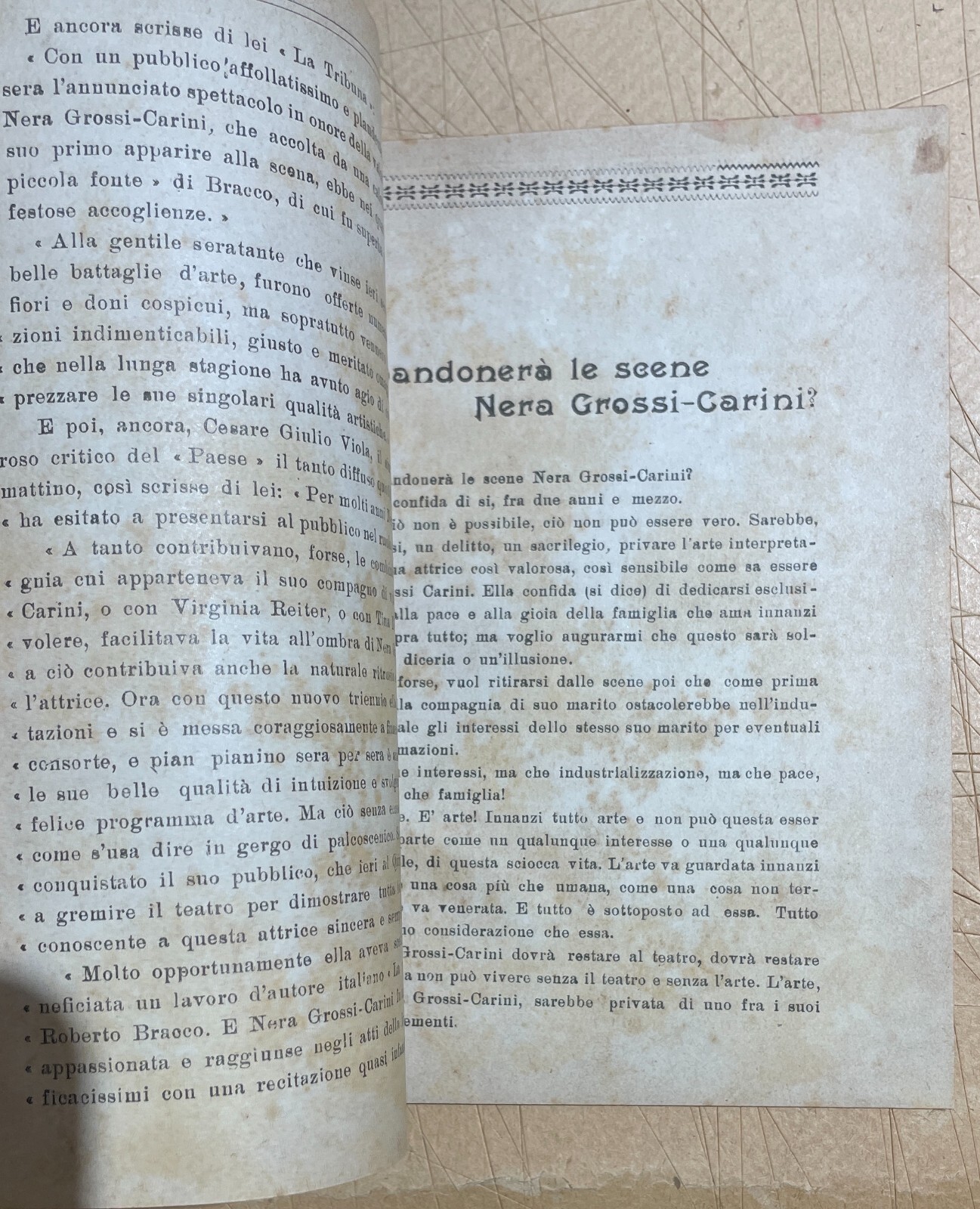 Teatro: L'Attrice Nera Grossi Carini. Antica Edizione Siciliana, Basile, 1922