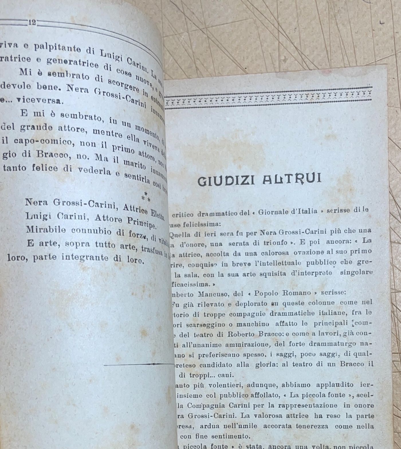 Teatro: L'Attrice Nera Grossi Carini. Antica Edizione Siciliana, Basile, 1922
