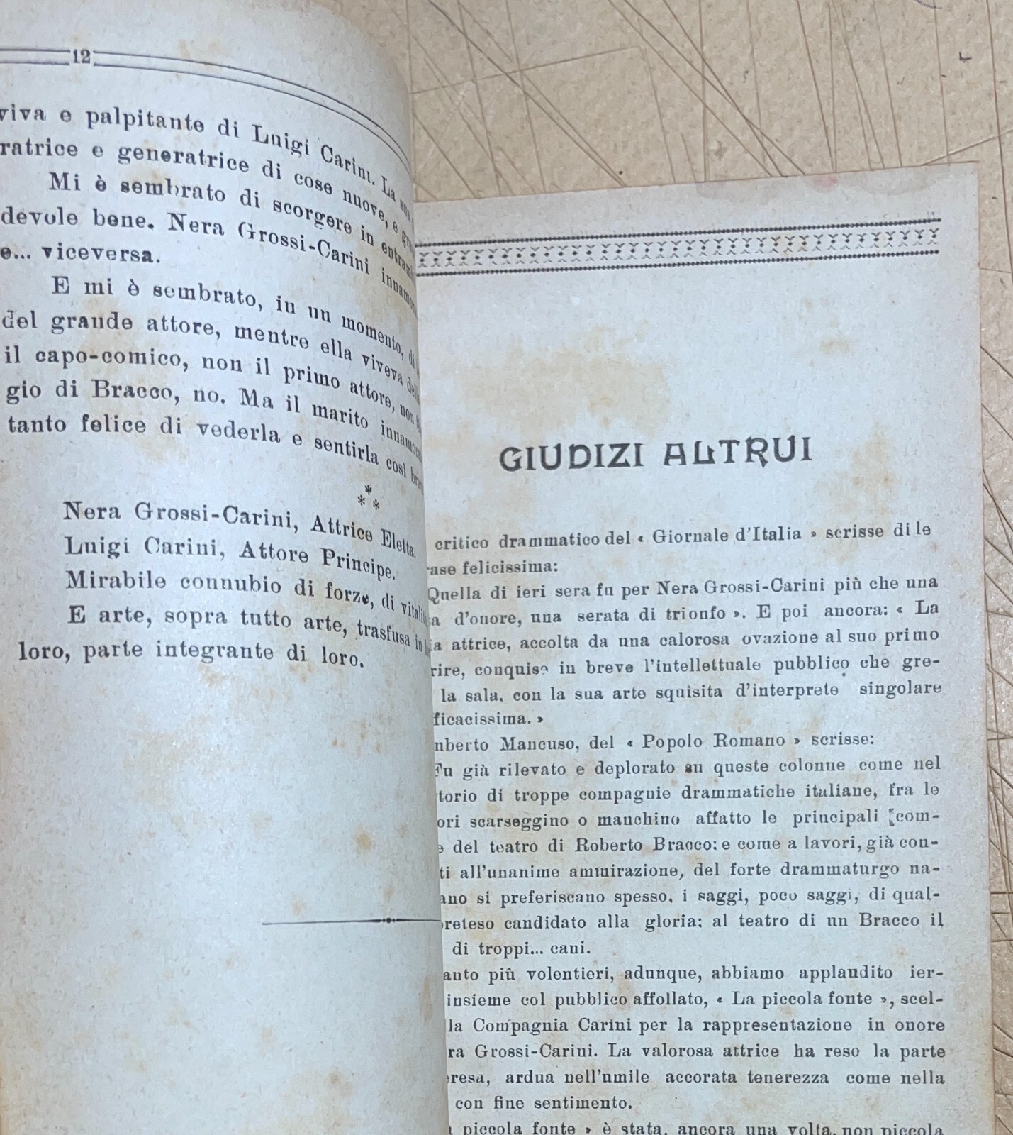 Teatro: L'Attrice Nera Grossi Carini. Antica Edizione Siciliana, Basile, 1922