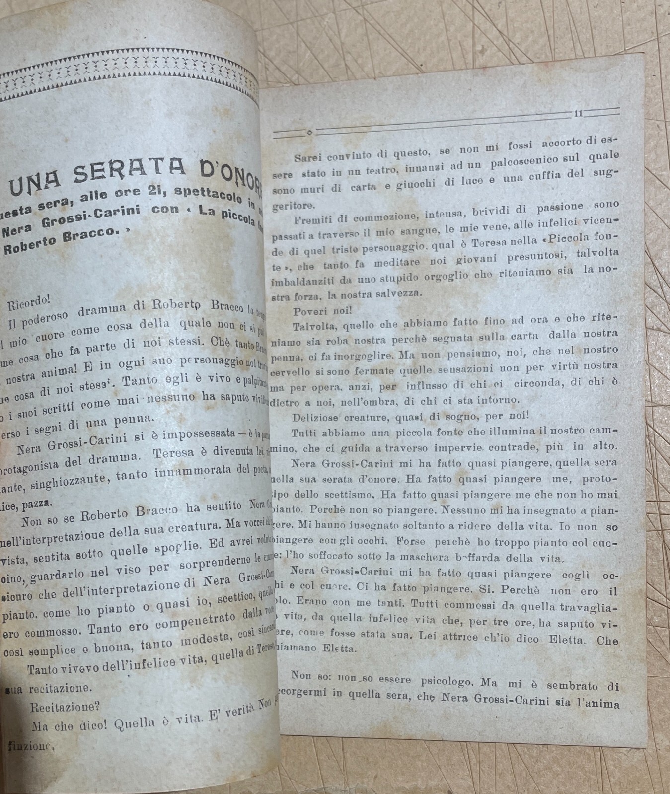 Teatro: L'Attrice Nera Grossi Carini. Antica Edizione Siciliana, Basile, 1922