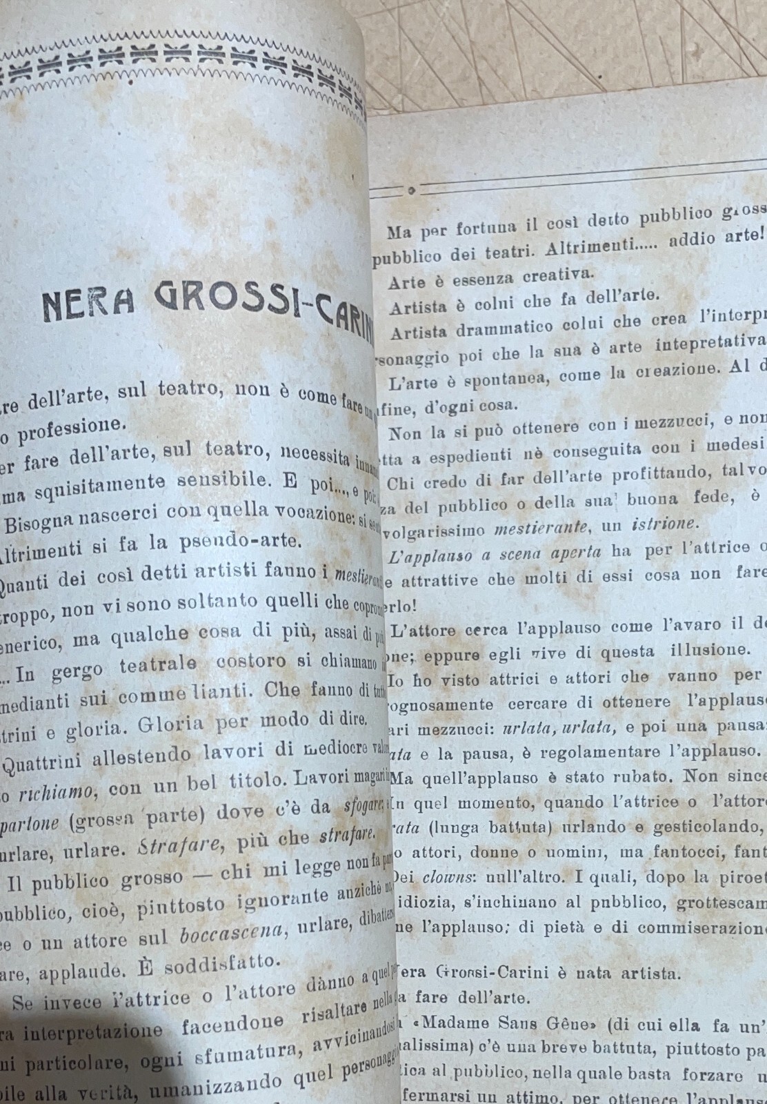 Teatro: L'Attrice Nera Grossi Carini. Antica Edizione Siciliana, Basile, 1922