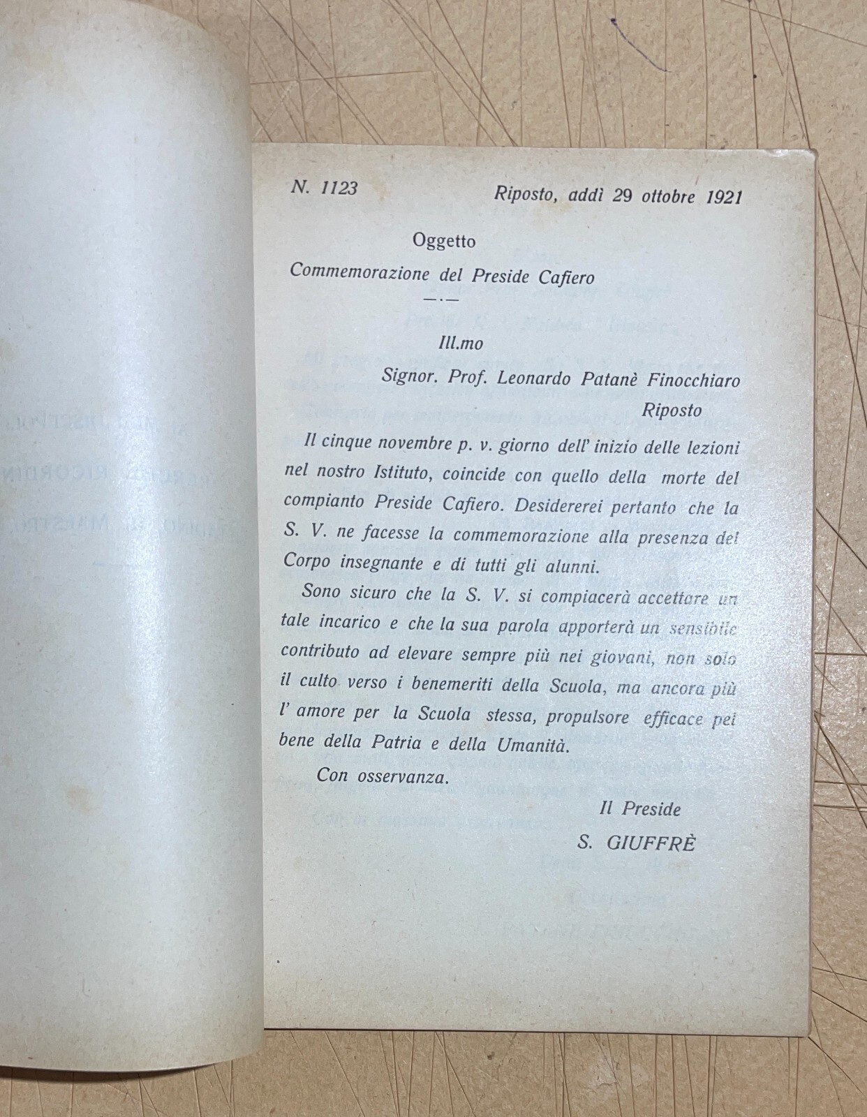 Sicilia, Riposto: Antico Necrologio Di Federico Cafiero, 1921