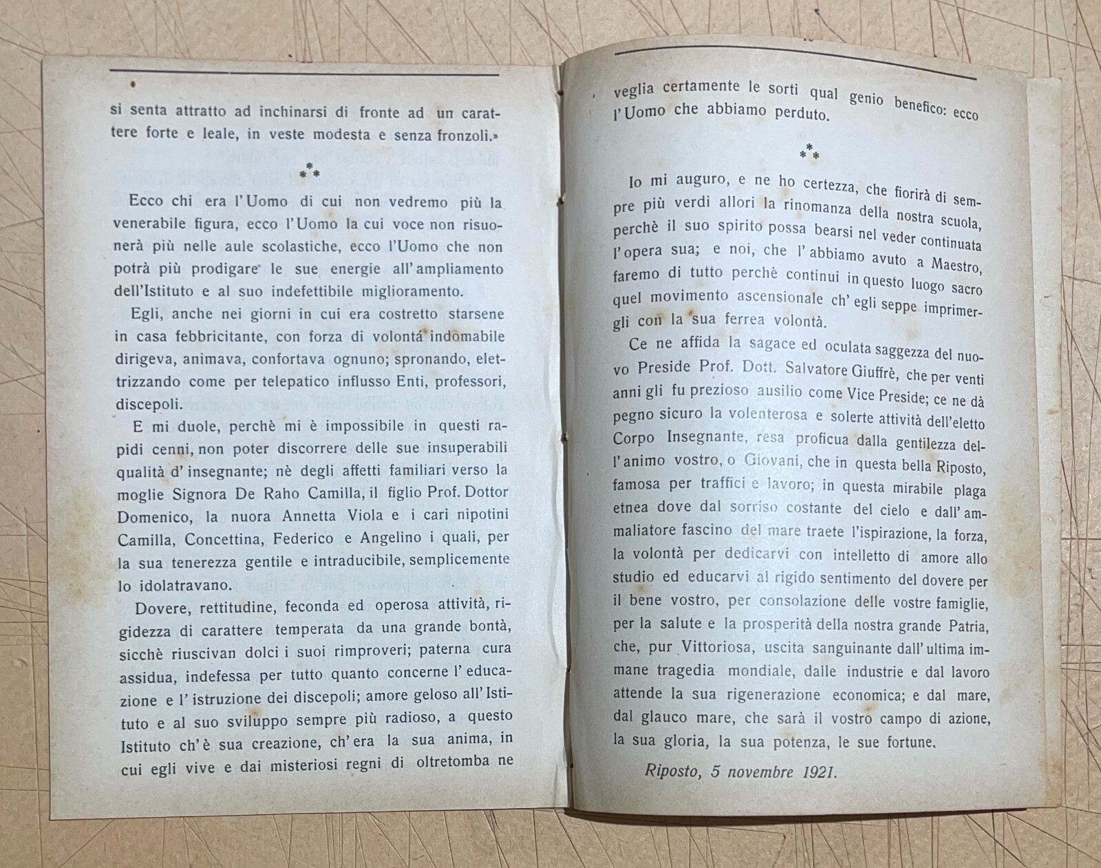 Sicilia, Riposto: Antico Necrologio Di Federico Cafiero, 1921