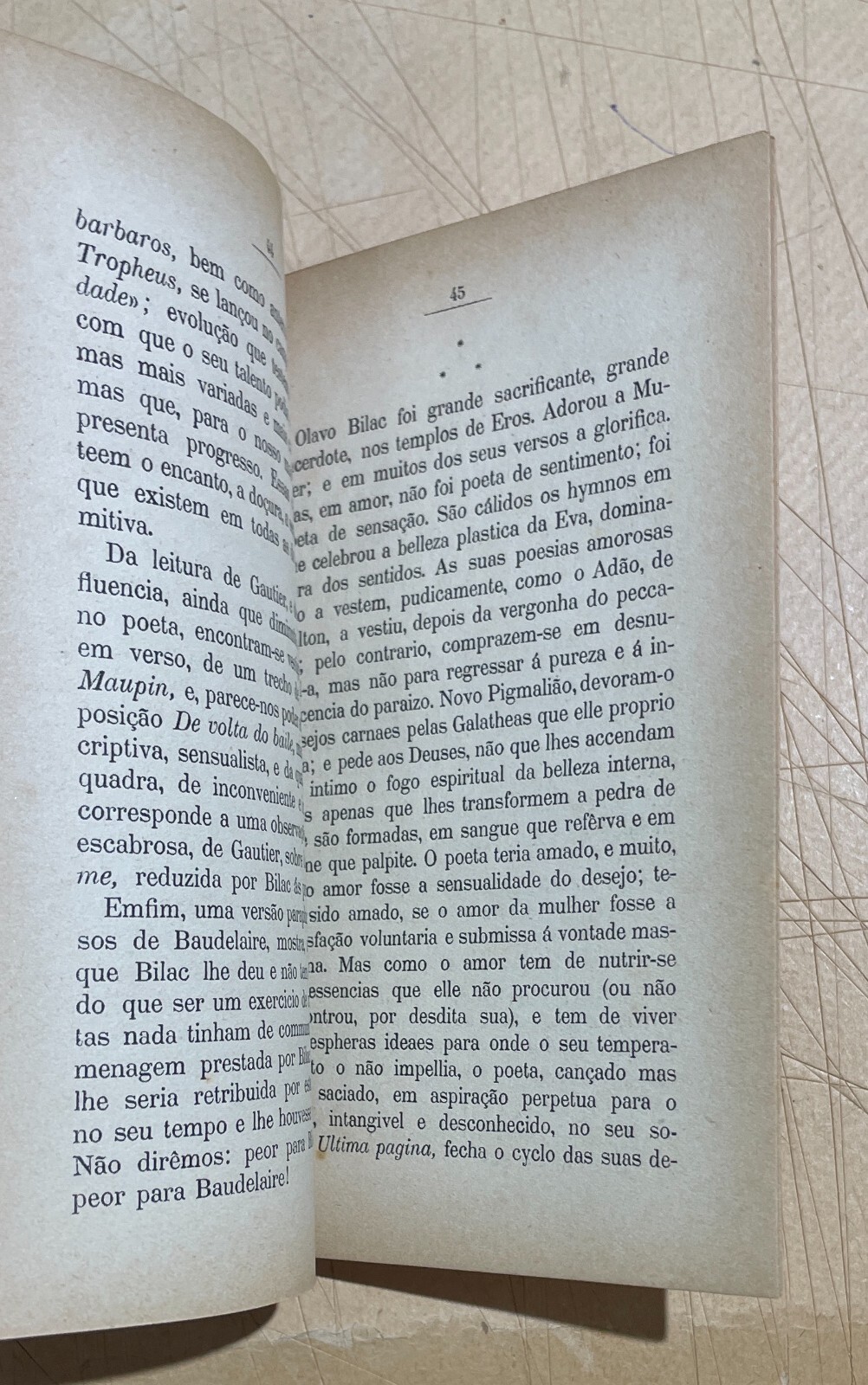 Letteratura Brasiliana, Olavo Bilac, Antica Edizione, Fernandes Costa, 1919