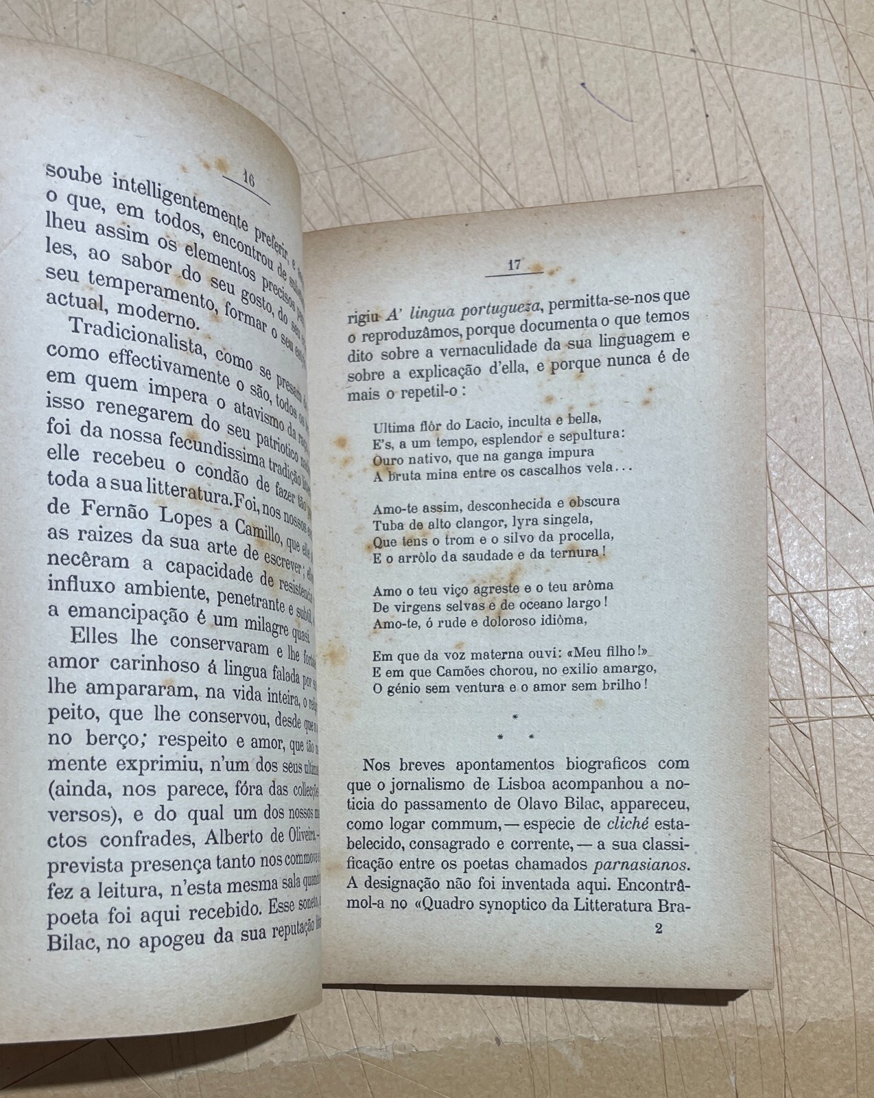 Letteratura Brasiliana, Olavo Bilac, Antica Edizione, Fernandes Costa, 1919