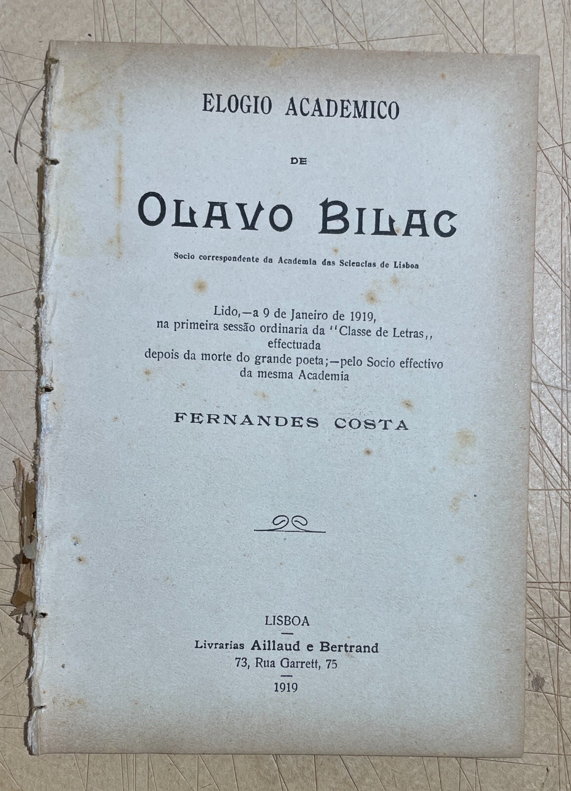 Letteratura Brasiliana, Olavo Bilac, Antica Edizione, Fernandes Costa, 1919