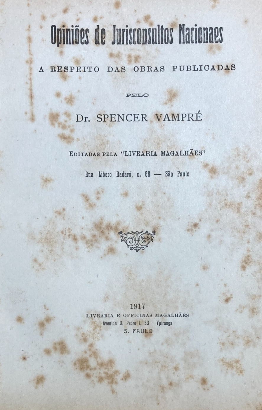 Giuridica   Brasile   Codice Brasiliano   Spencer Vampré   Raccolta Di Opinioni   1917