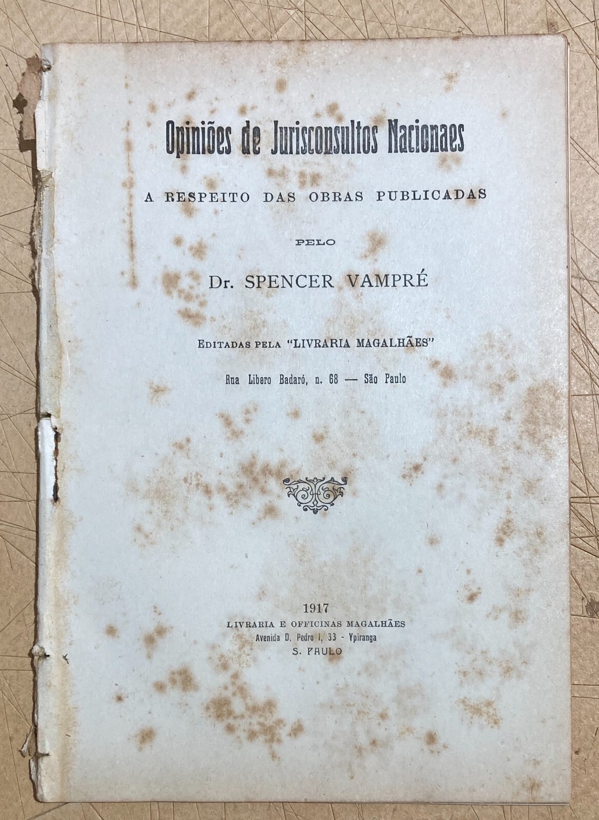 Giuridica   Brasile   Codice Brasiliano   Spencer Vampré   Raccolta Di Opinioni   1917