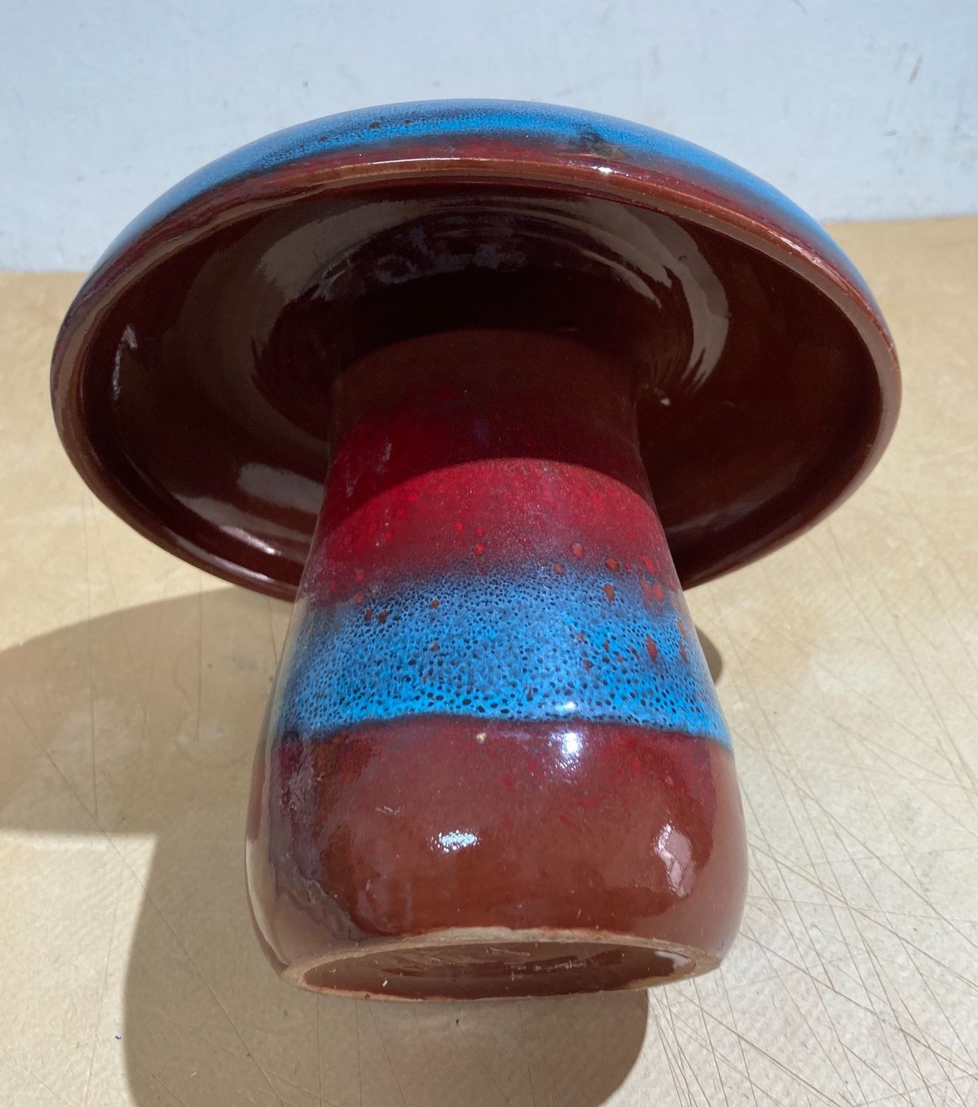 Vaso A Forma Di Fungo In Ceramica Policroma, Seconda Metà Del '900