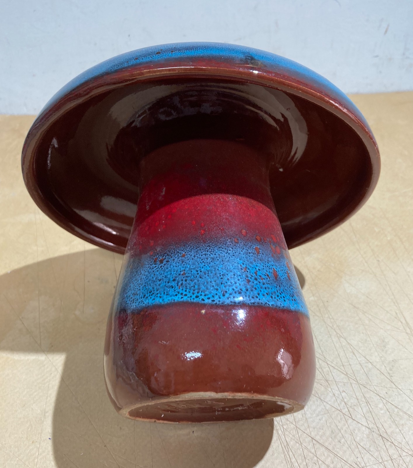 Vaso A Forma Di Fungo In Ceramica Policroma, Seconda Metà Del '900