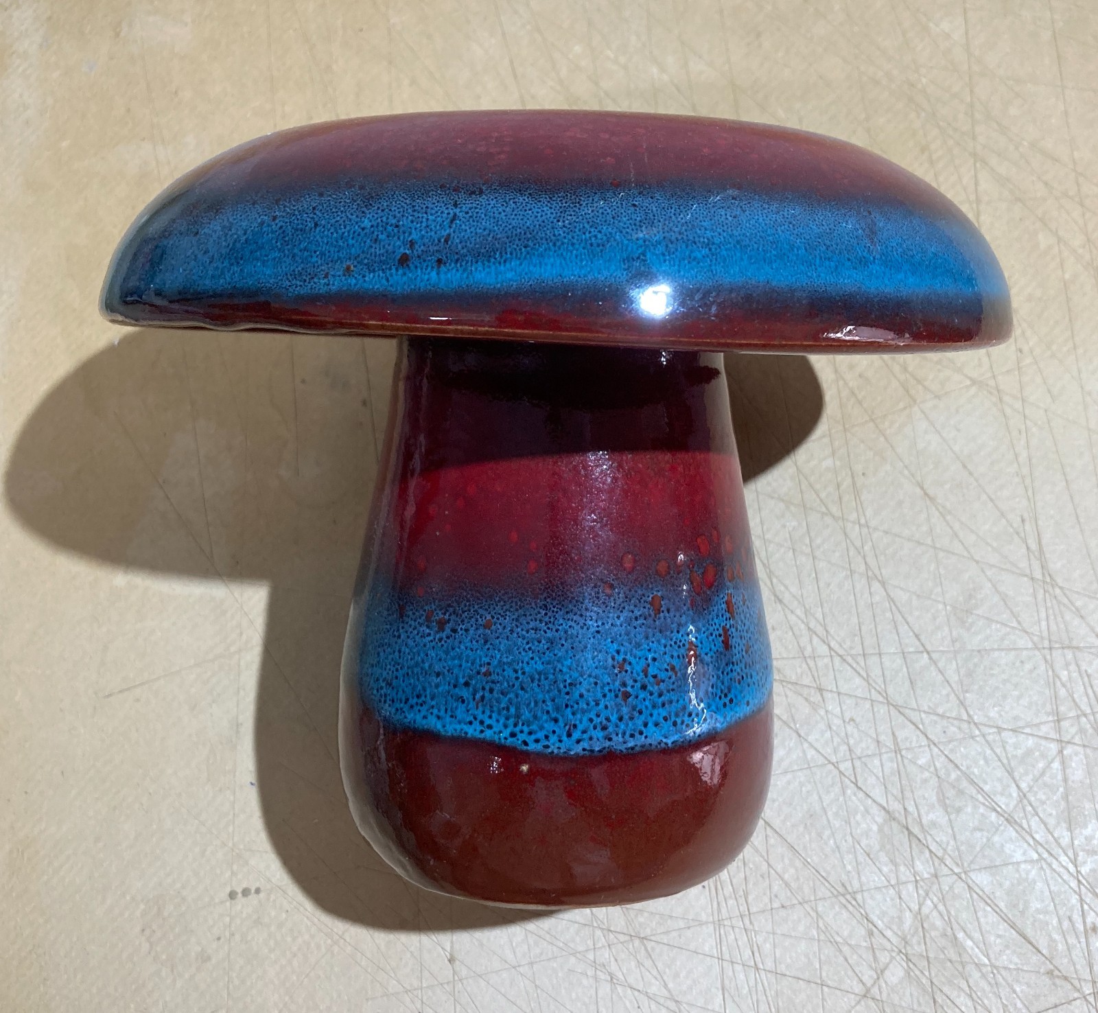 Vaso A Forma Di Fungo In Ceramica Policroma, Seconda Metà Del '900