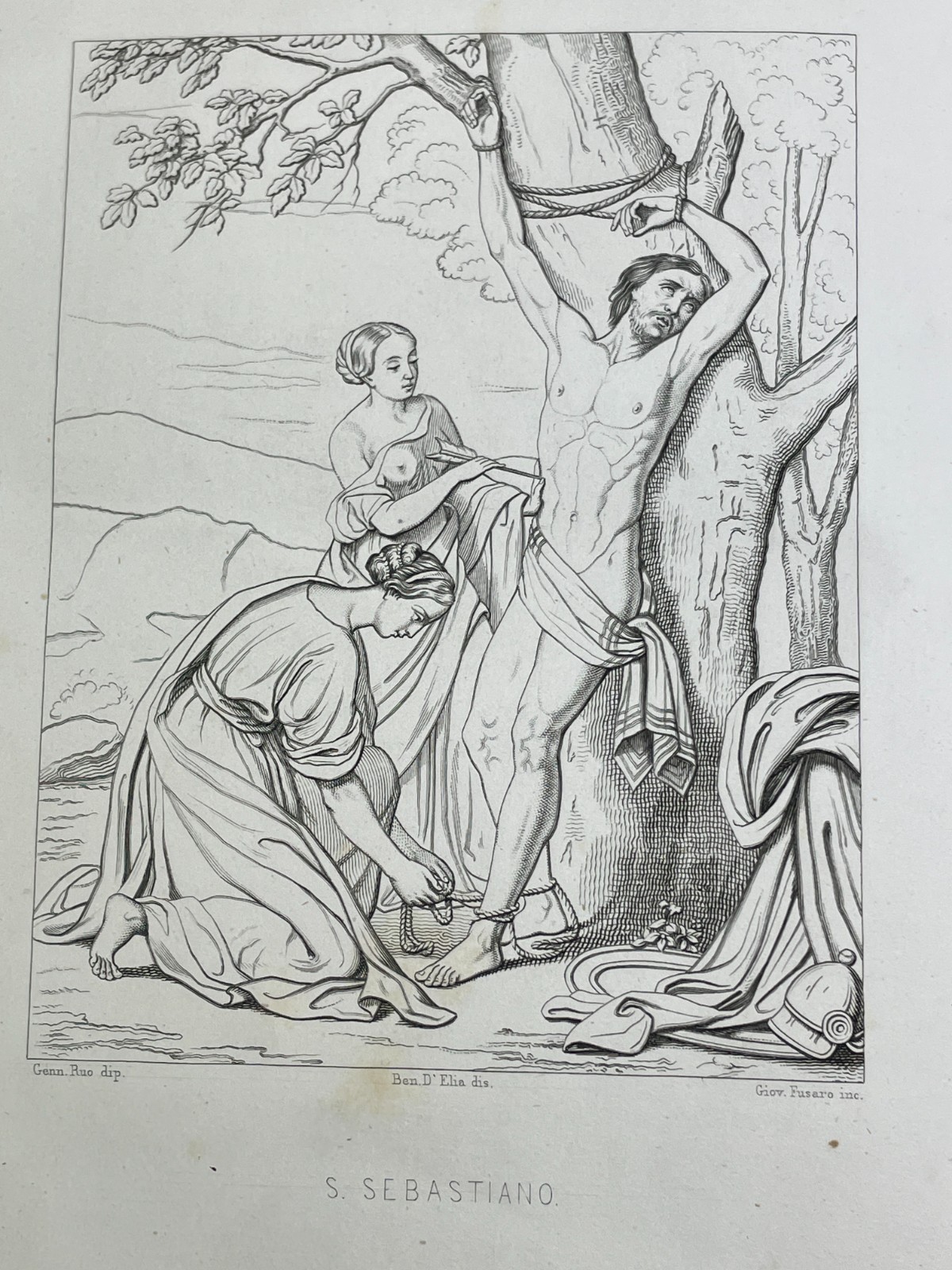 Arte Antica Devozionale: San Sebastiano. Opera Di Gennaro Ruo, Incisore Giovanni Fusaro, 1853