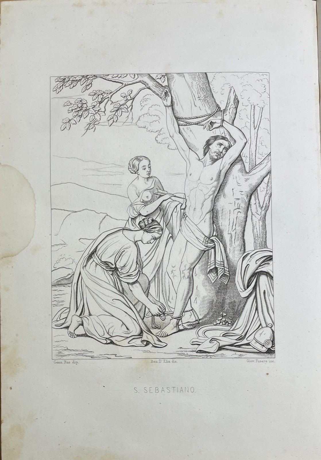 Arte Antica Devozionale: San Sebastiano. Opera Di Gennaro Ruo, Incisore Giovanni Fusaro, 1853