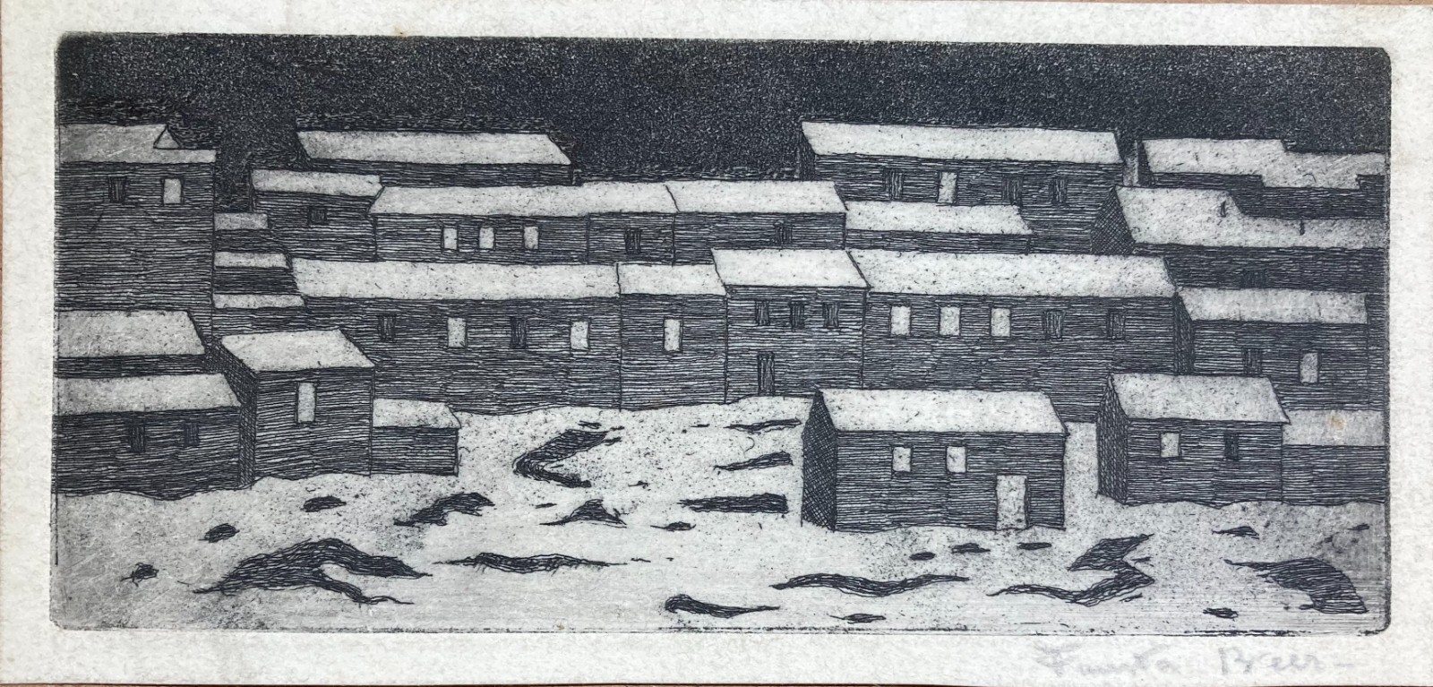 Arte Del '900. Artista Fausta Beer. Incisione Da Collezione. Architettura, Case