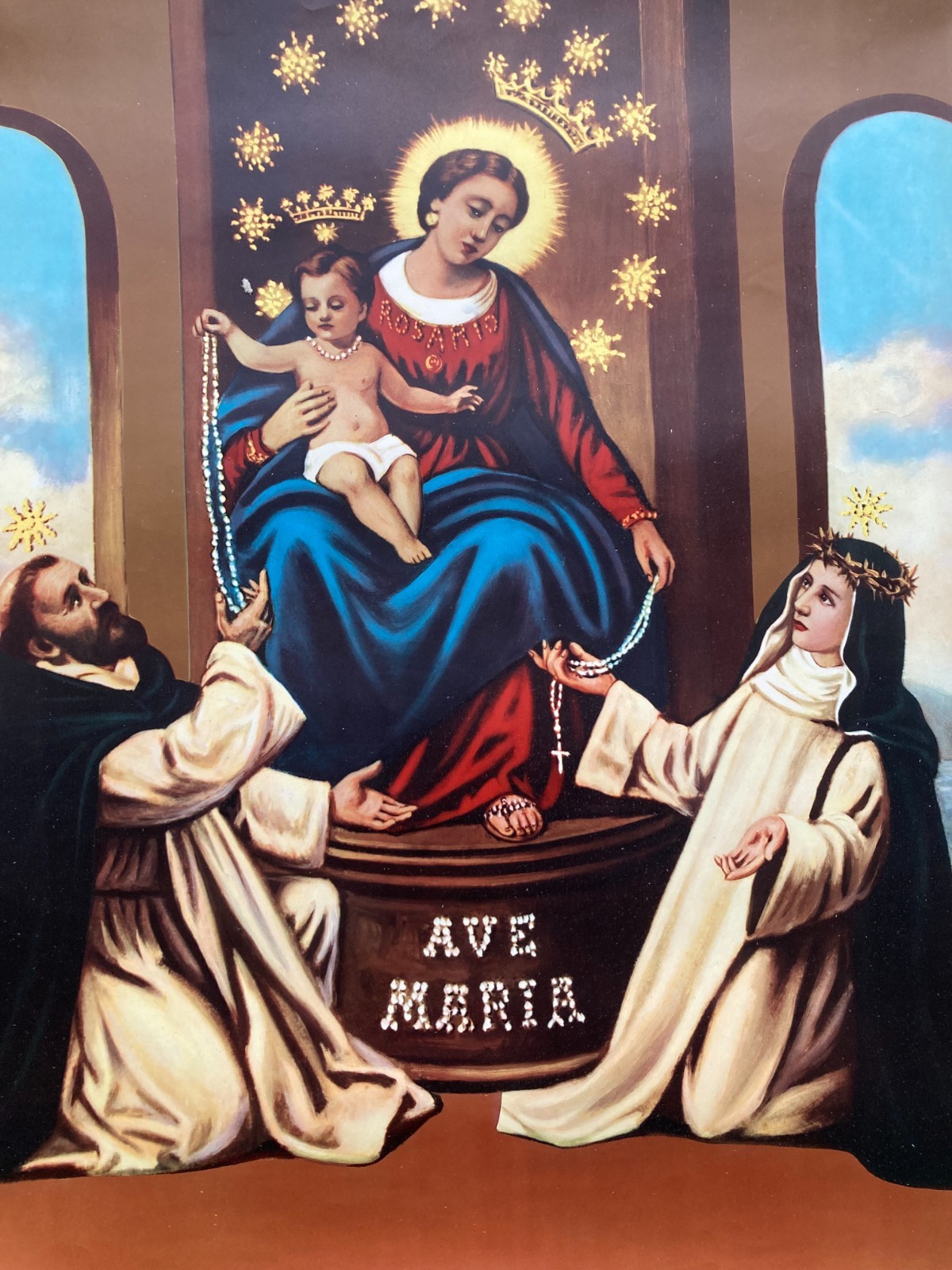 Arte Devozionale Grande Stampa A Colori Madonna Del Rosario O Di Pompei '900