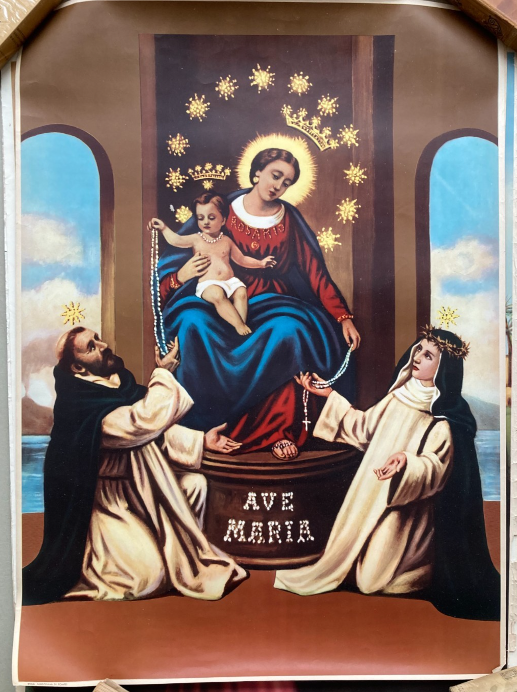 Arte Devozionale Grande Stampa A Colori Madonna Del Rosario O Di Pompei '900
