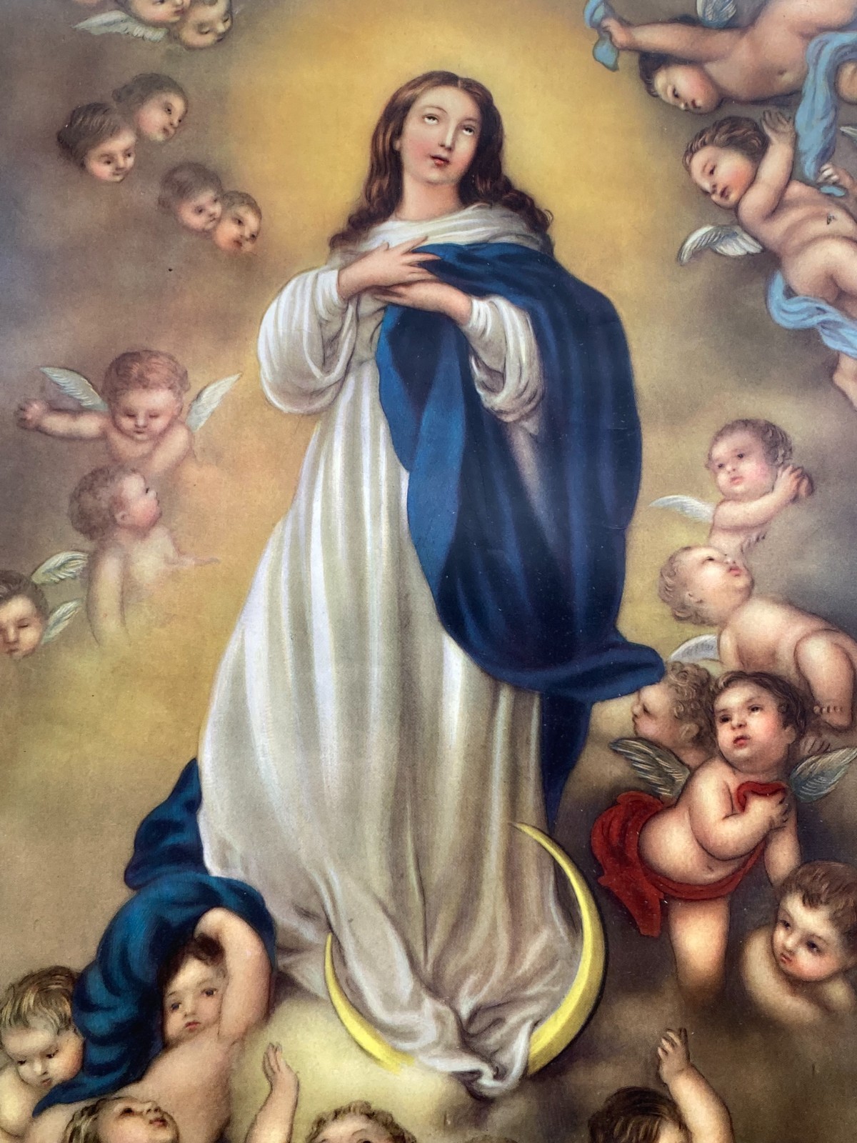 Arte Devozionale: Grande Stampa A Colori Della Madonna Immacolata, XX Secolo