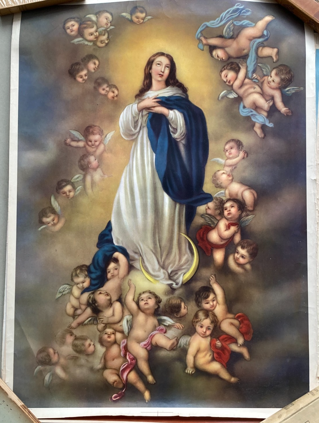 Arte Devozionale: Grande Stampa A Colori Della Madonna Immacolata, XX Secolo