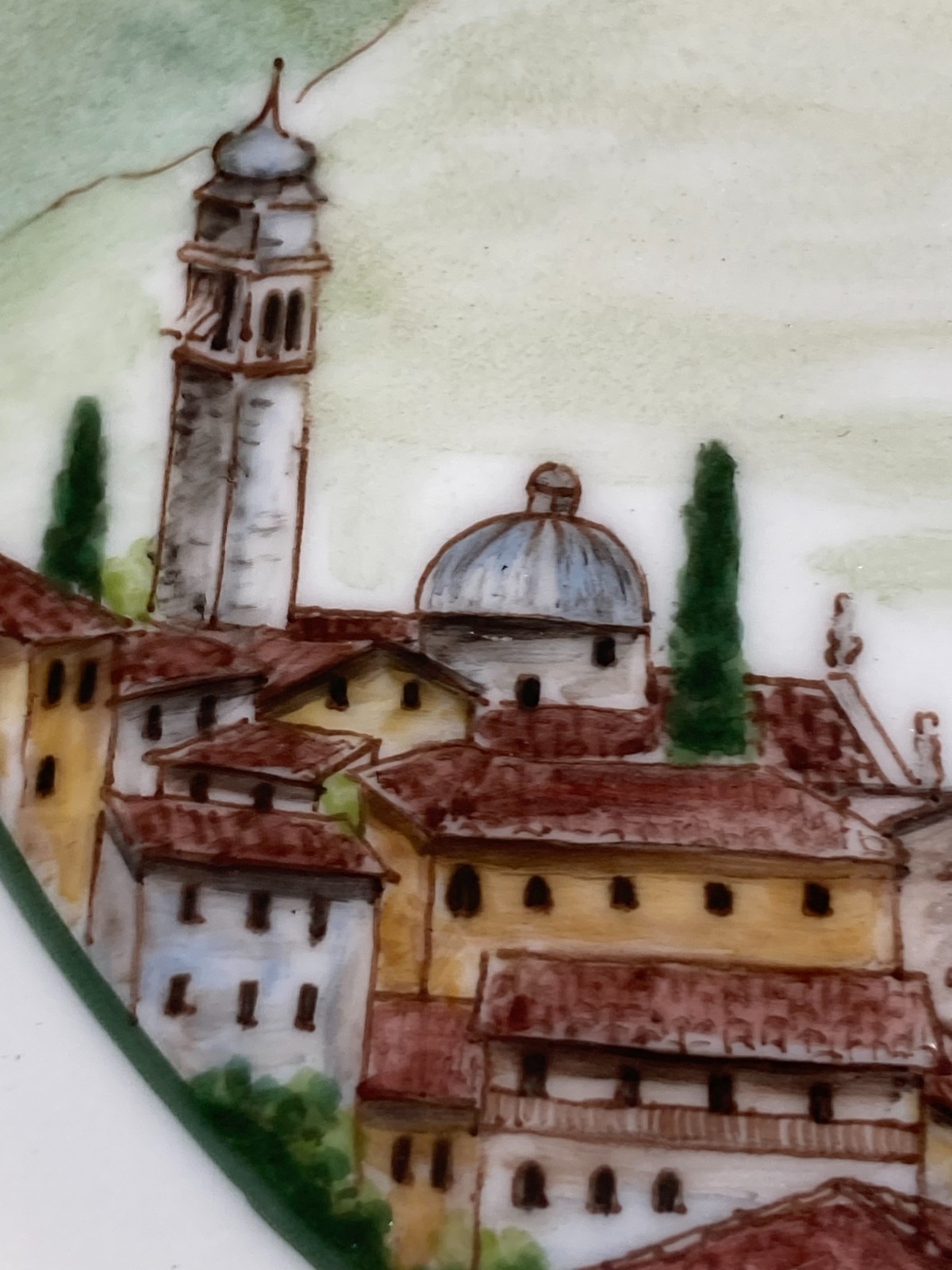 Rovereto, Il Castello. Veduta Panoramica Su Piatto In Porcellana Dipinta