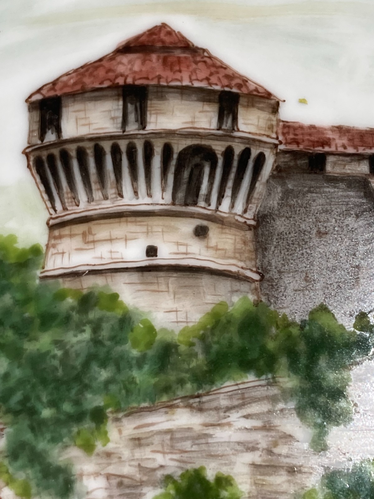 Rovereto, Il Castello. Veduta Panoramica Su Piatto In Porcellana Dipinta