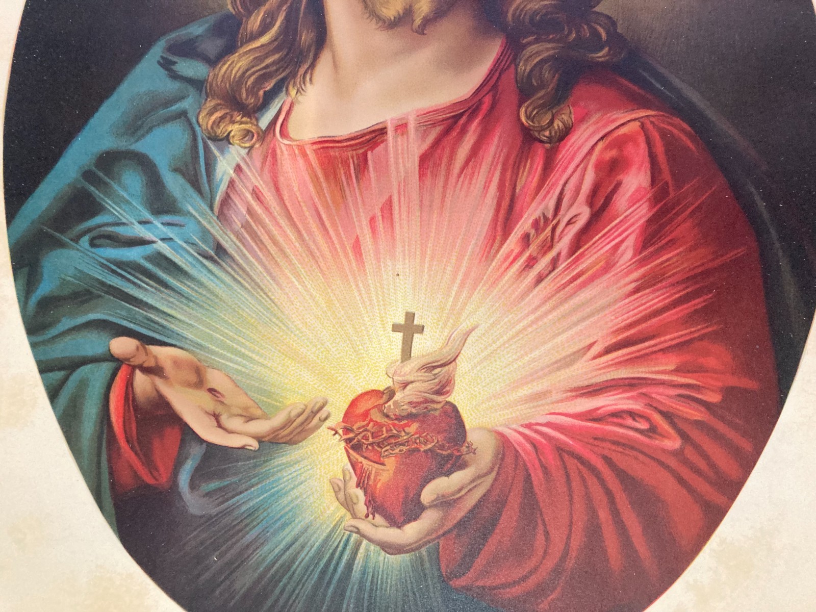 Arte Devozionale: Grande Stampa A Colori Del Cuore Di Gesù, XX Secolo