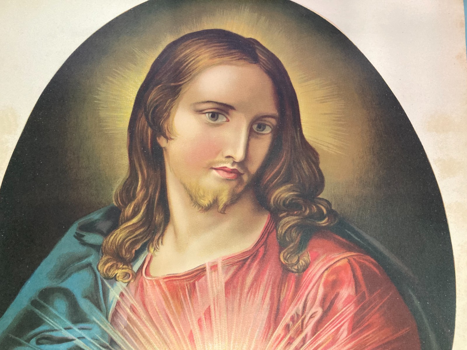 Arte Devozionale: Grande Stampa A Colori Del Cuore Di Gesù, XX Secolo