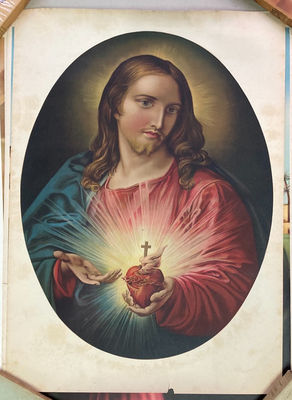 Arte Devozionale: Grande Stampa A Colori Del Cuore Di Gesù, XX Secolo
