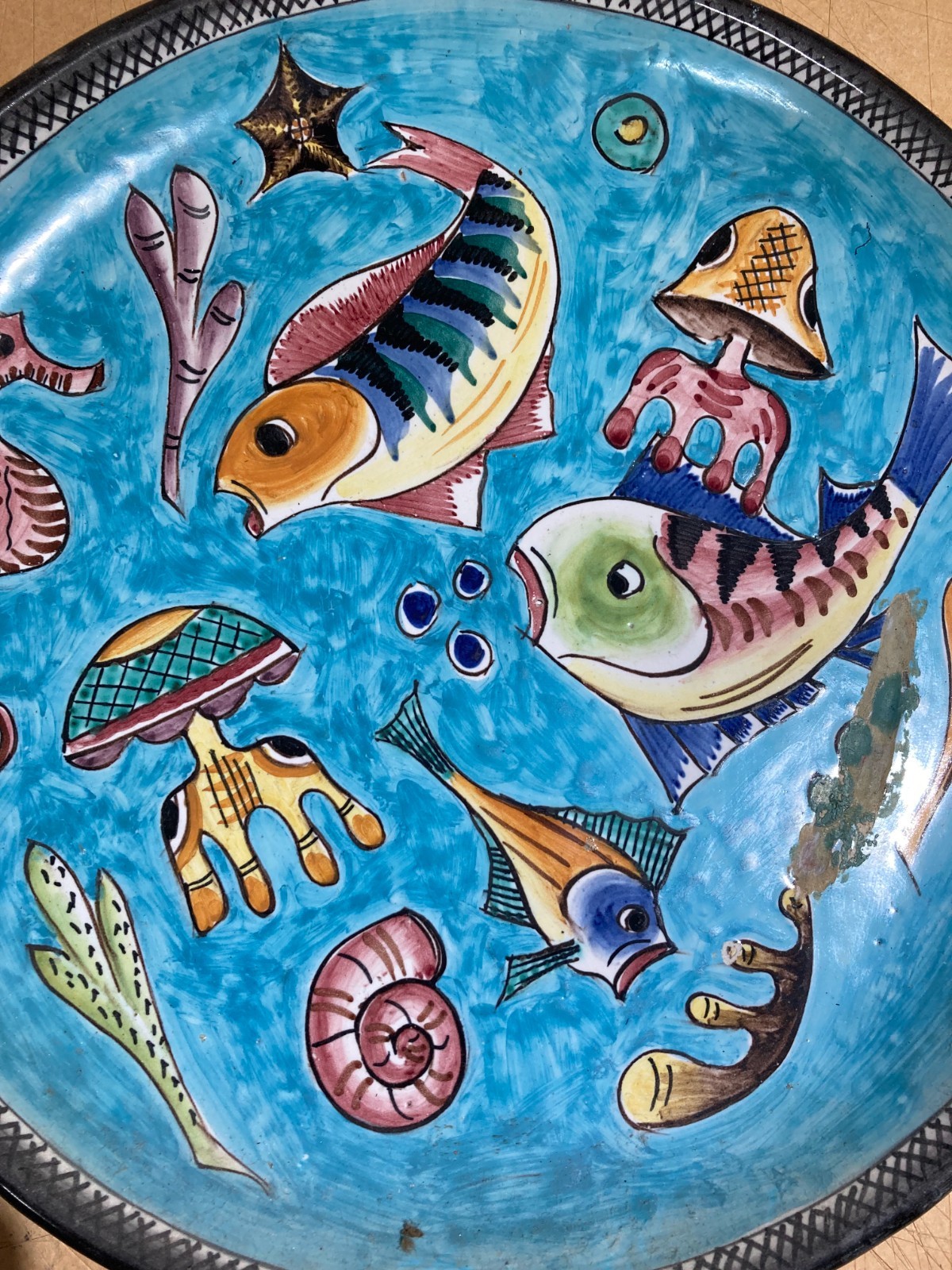 Artistica Ceramica, Mare E Pesci. Suggestiva Illustrazione Della Manifattura Vietrese