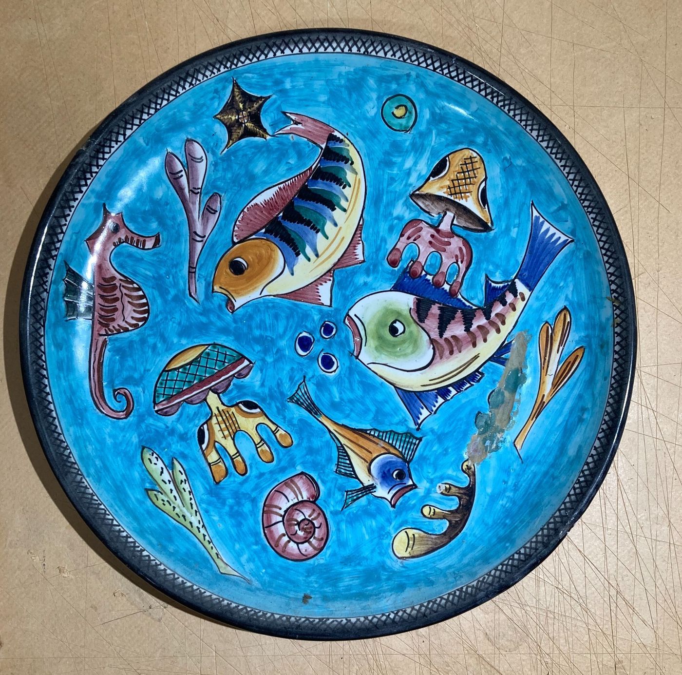 Artistica Ceramica, Mare E Pesci. Suggestiva Illustrazione Della Manifattura Vietrese