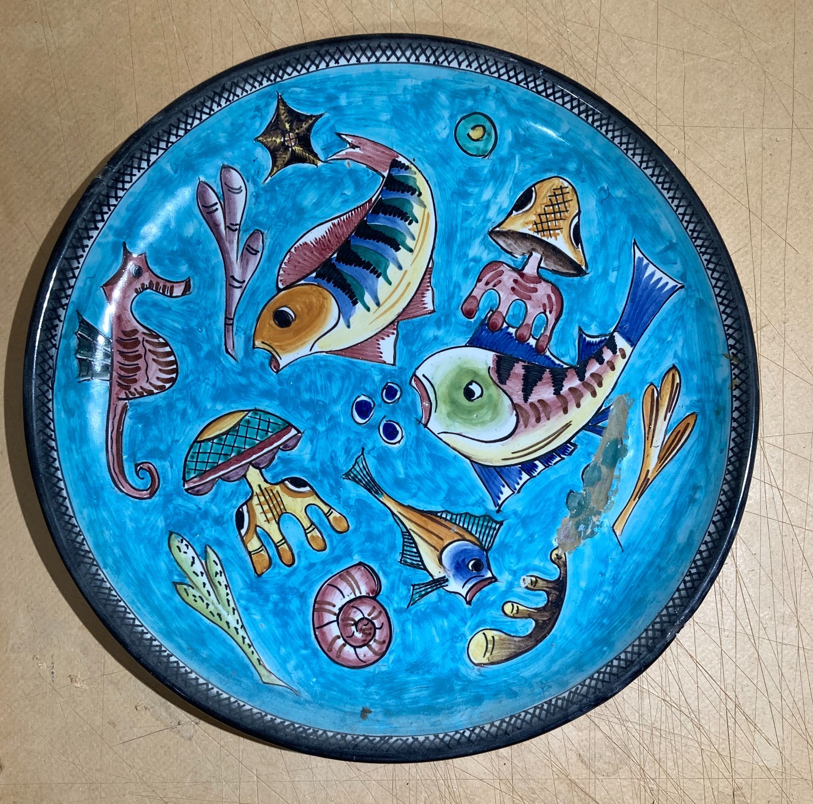 Artistica Ceramica, Mare E Pesci. Suggestiva Illustrazione Della Manifattura Vietrese