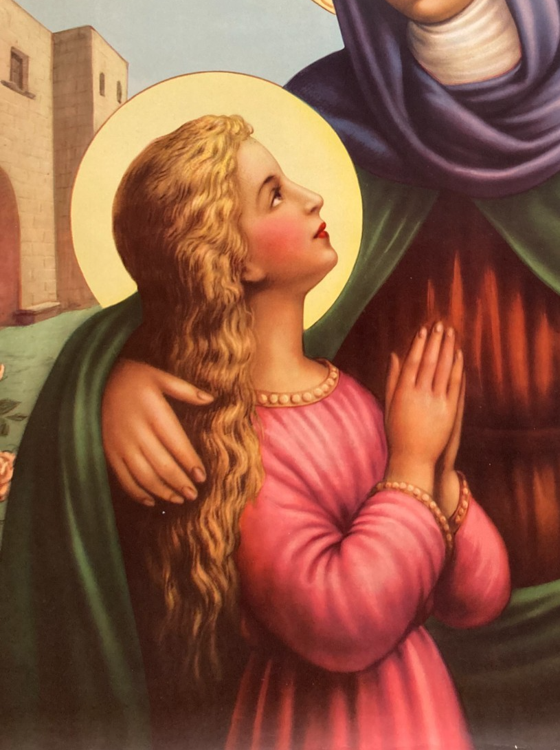 Stampa Popolare Devozionale Di Sant'Anna Con La Madonna
