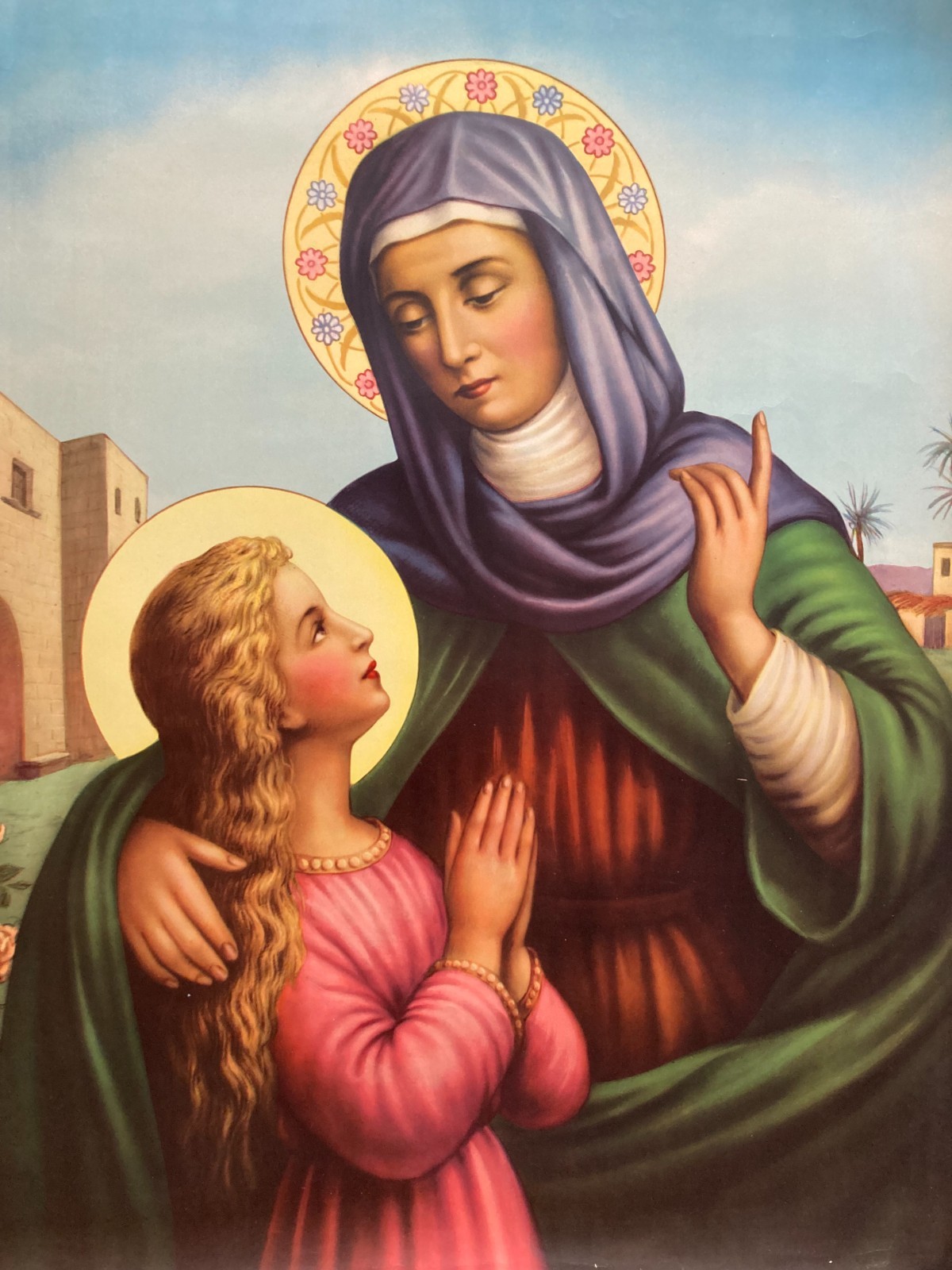 Stampa Popolare Devozionale Di Sant'Anna Con La Madonna